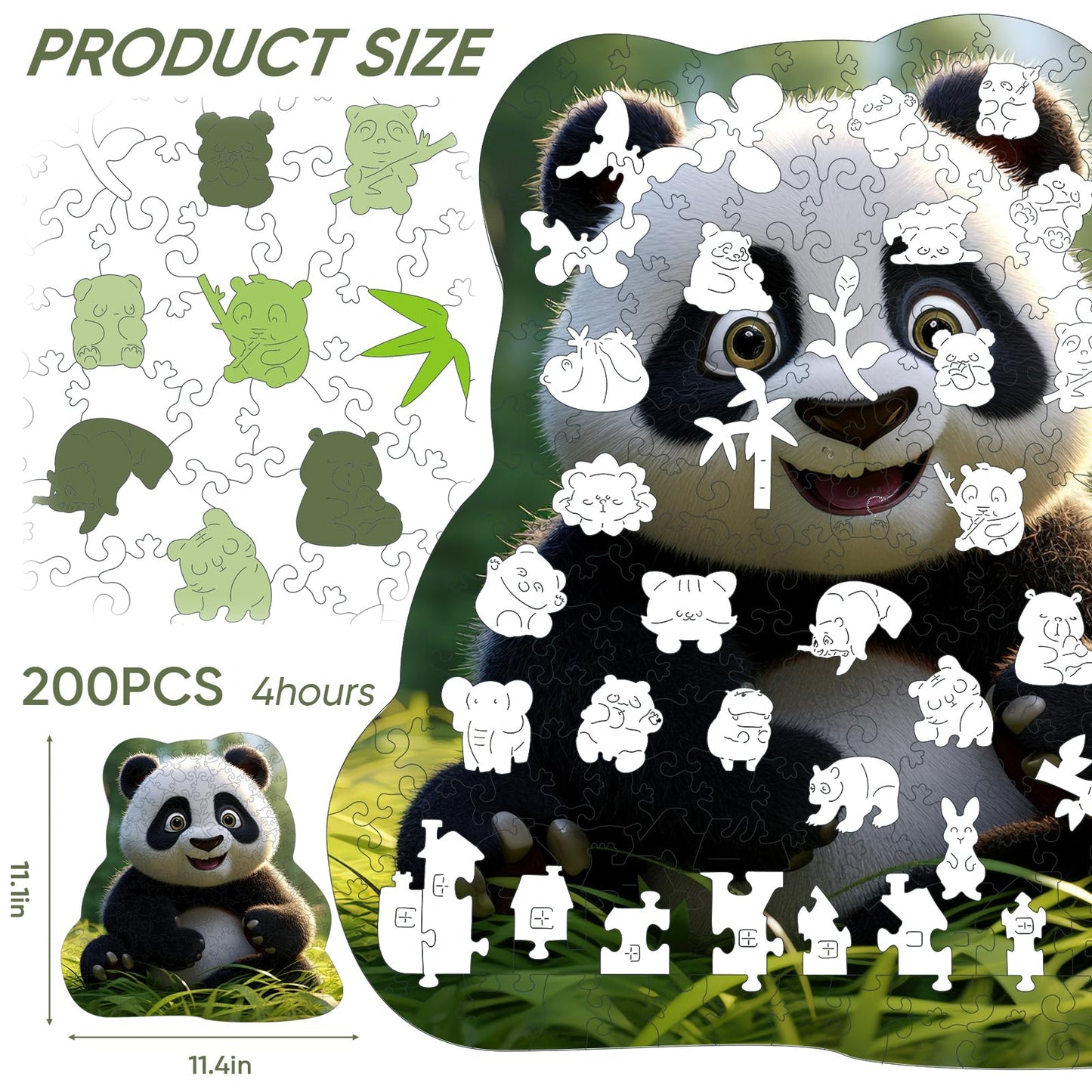 Wooden Jigsaw Puzzle, 200 Pcs Unique 3D Shape Jigsaw Puzzles, Wood Puzzle Gift Box Packing, Medium Size Letter, Creative Gift for Adults, Fun Challenging (200PCS, Panda)