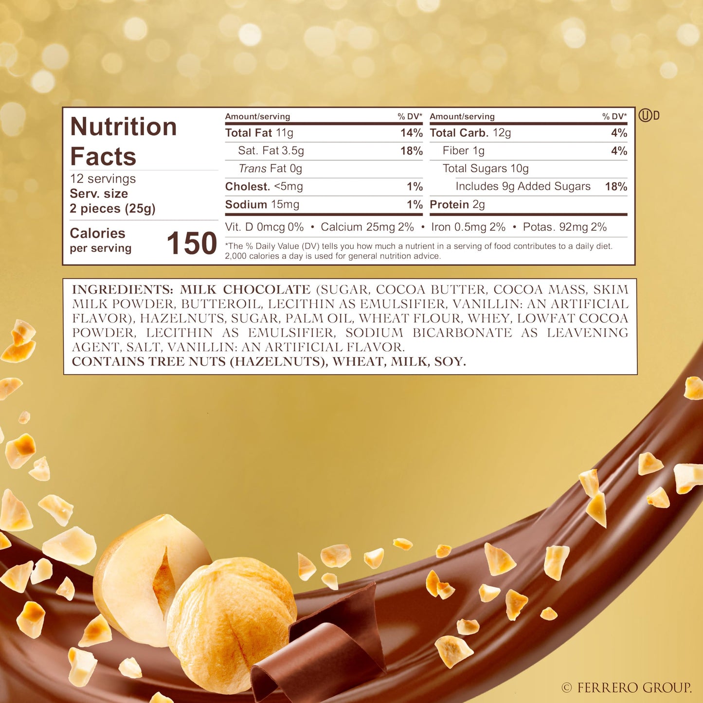 Ferrero Rocher Gourmet Hazelnut Milk Chocolate Gift Box, 24 Individually Wrapped Chocolates, 10.6 oz