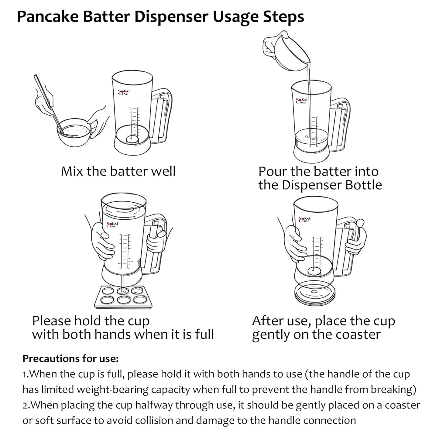 SoKalChw Pancake Batter Dispenser with Measuring Label, 4 Cup Capacity, 900ml With Squeeze Handle Kitchen Dispenser Bottle for Pancakes, Waffles, Muffins, Green