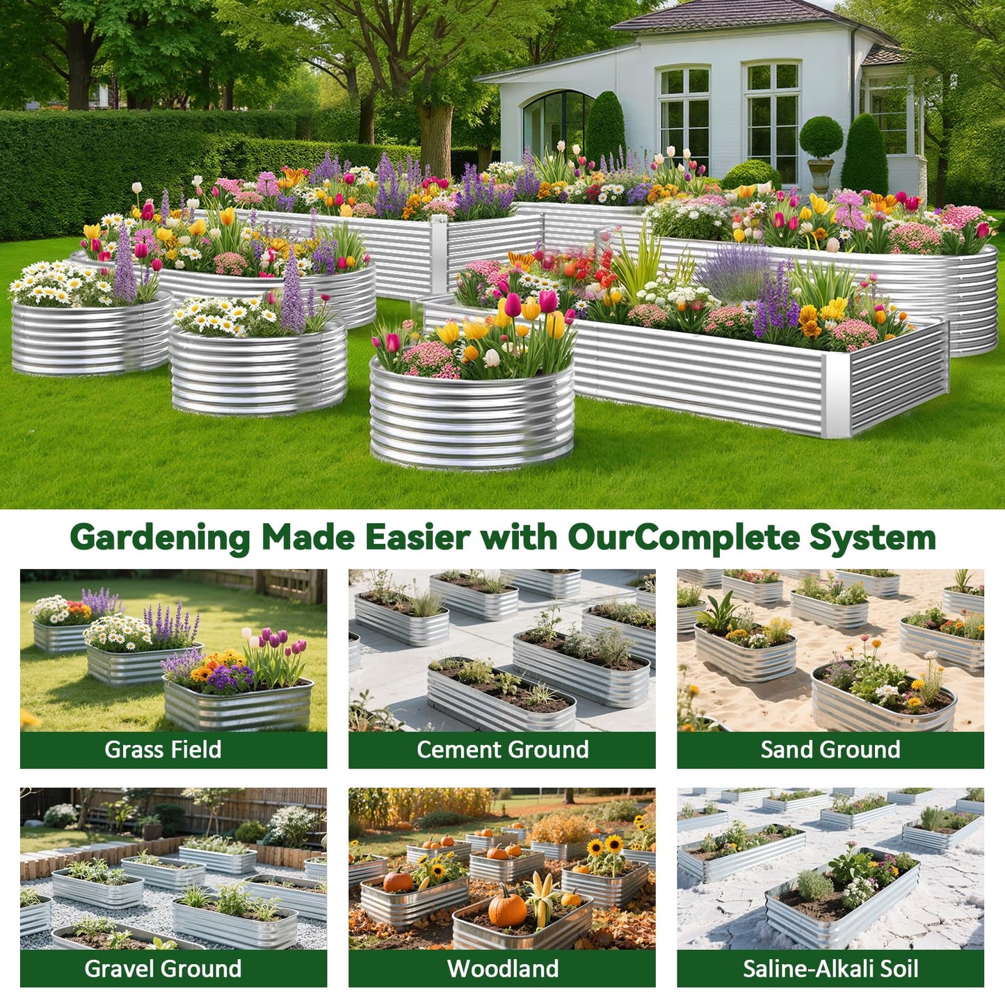 OZMSHF 3 Pack Tall 4x2FT Raised Beds for Gardening, Corrugated Galvanized Steel Raised Garden Bed, Outdoor Metal Above Ground Garden Bed for Vegetables and Flowers(Rectangular)