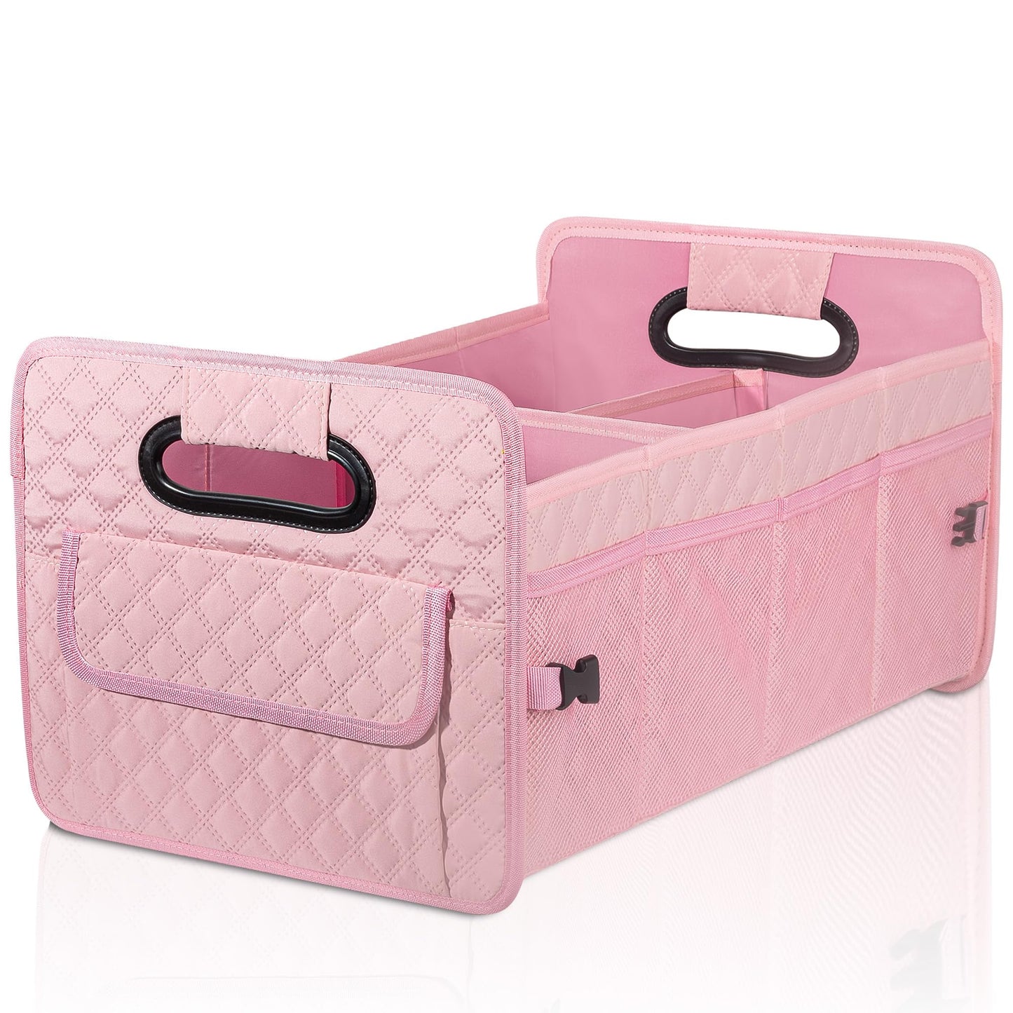 JiatuA Car Trunk Organizer for SUV, Car Storage Organizer Collapsible Multi Compartment Container Box, Adjustable Car Accessories for Women/Men, Pink