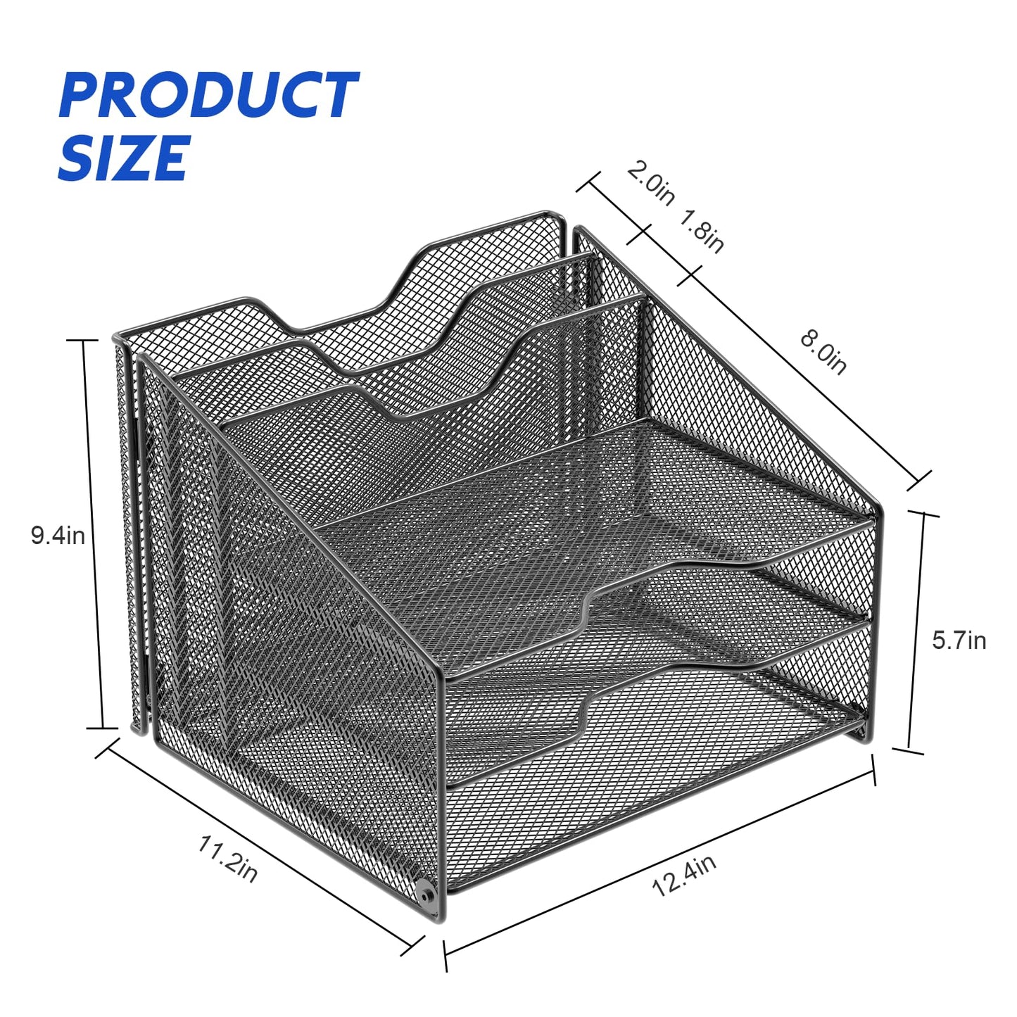 Samstar Desk File Organizer, Mesh Letter File Folder Holder with 3 Paper Trays and 2 Vertical Upright Section, for Office Supplies,Desk Accessories & Workspace,Black.