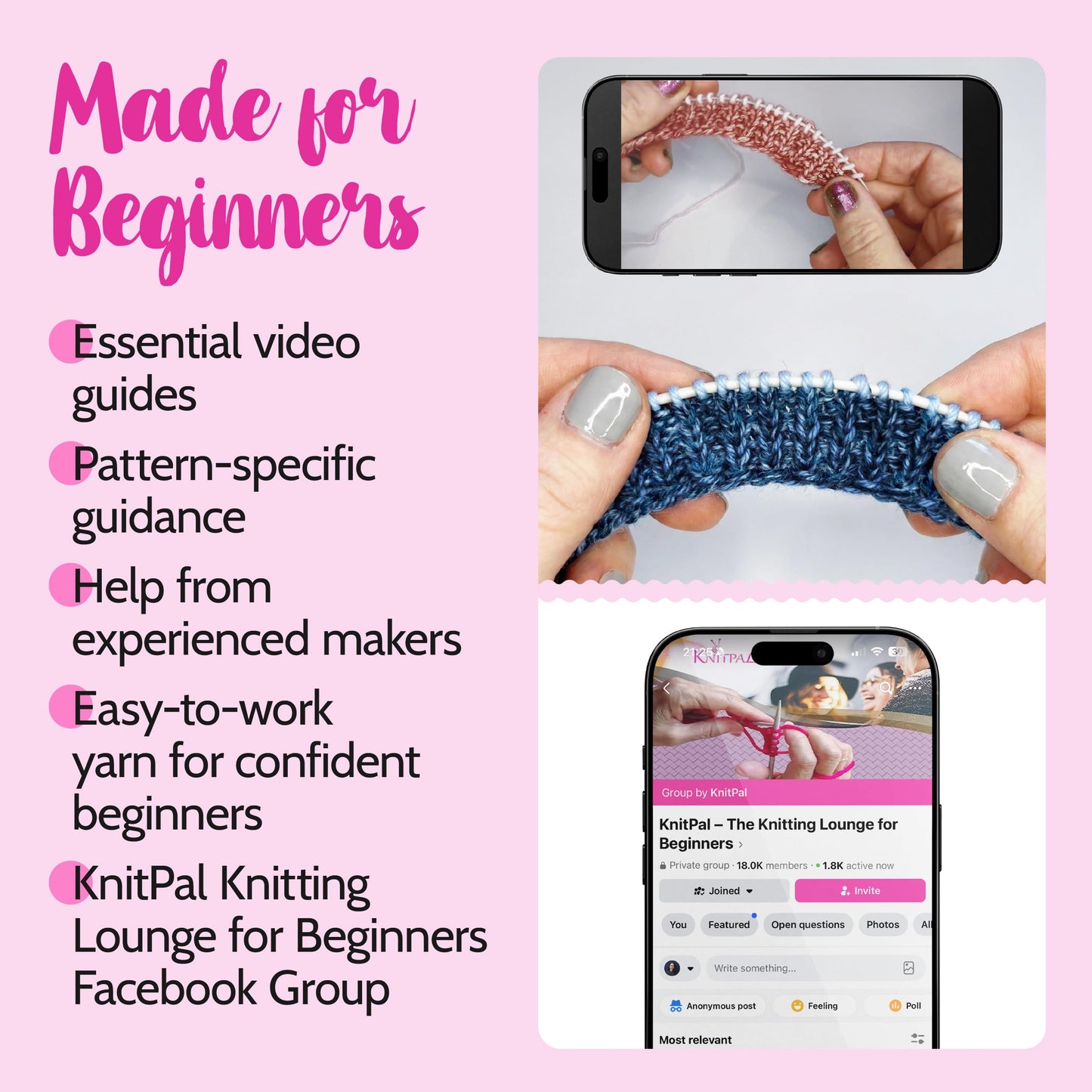 KnitPal Everyday Joy Knitting Kit – Make 4 Reusable Dishcloths for Confident Beginners – Cotton to The Core Yarn (#3 DK), Needles, Patterns & Video Tutorials (Jean Blue + Sky Blue)