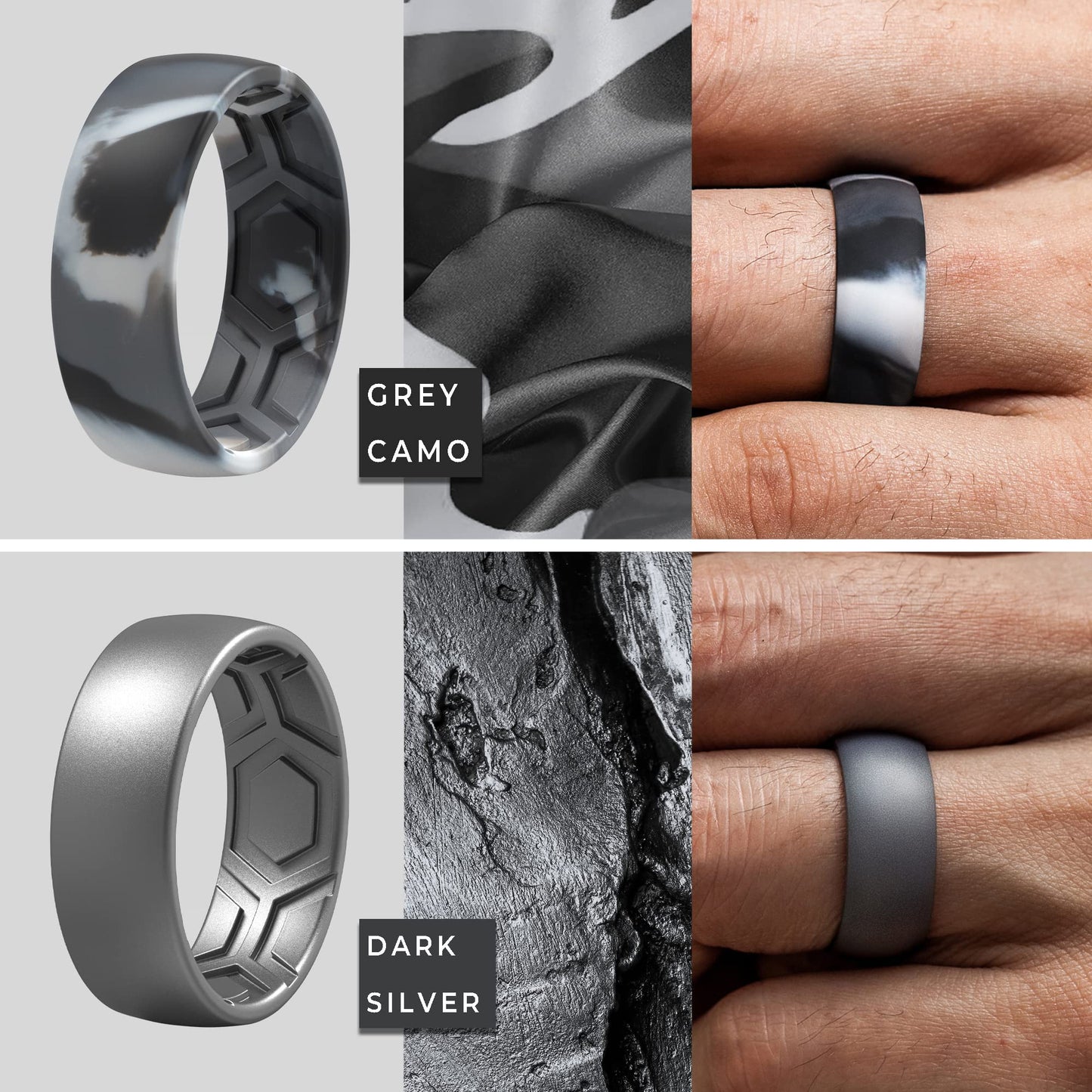 ThunderFit Men's Patterned Silicone Rings, 8mm Wide 2.2mm Thick Rubber Bands,Variety Multipack 1,4,7