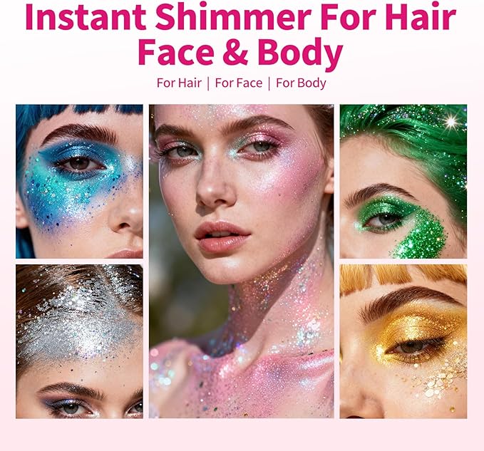 SEVICH Glitter Stick Sliver for Face Body Hair,Skin Safe Waterproof Sparkle with No Glue Needed,Easy to Apply and Remove for Parties Festivals Makeup,15g