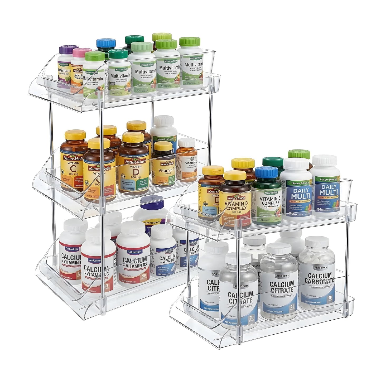 Wiojtry 2-Tier Vitamin Storage Organizer, Organizer for Vitamin Bottles And Medicine Bottle, Vitamin Bottle Organizer for Countertop, Bathroom Cabinet Storage Items Are Clearly Visible (2)