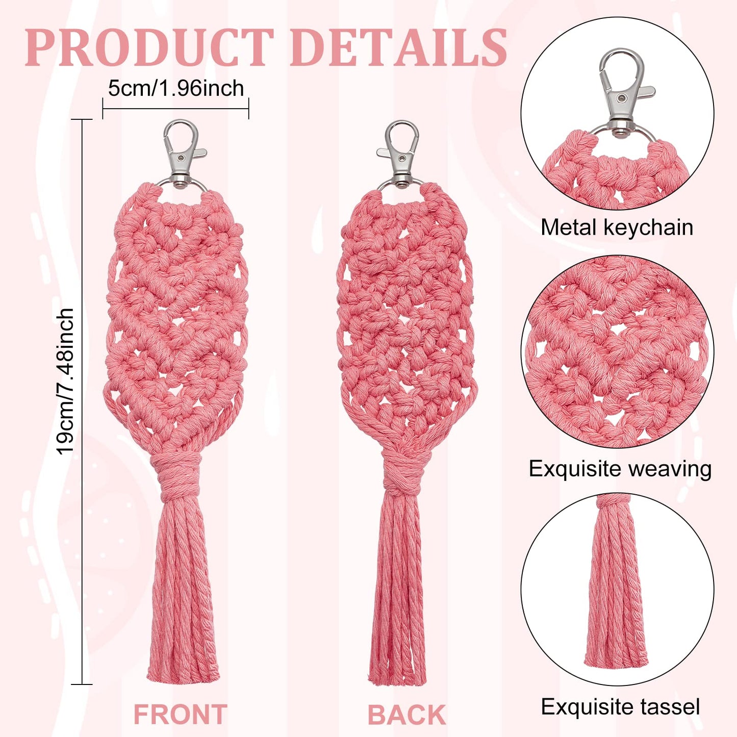 INFUNLY 4 Set Heart Macrame Keychain Kit DIY Kits Mini Boho Keychains Bag Charms Macrame Keychain Bracelet with Tassels for Car Key Purse Phone Instruction Included