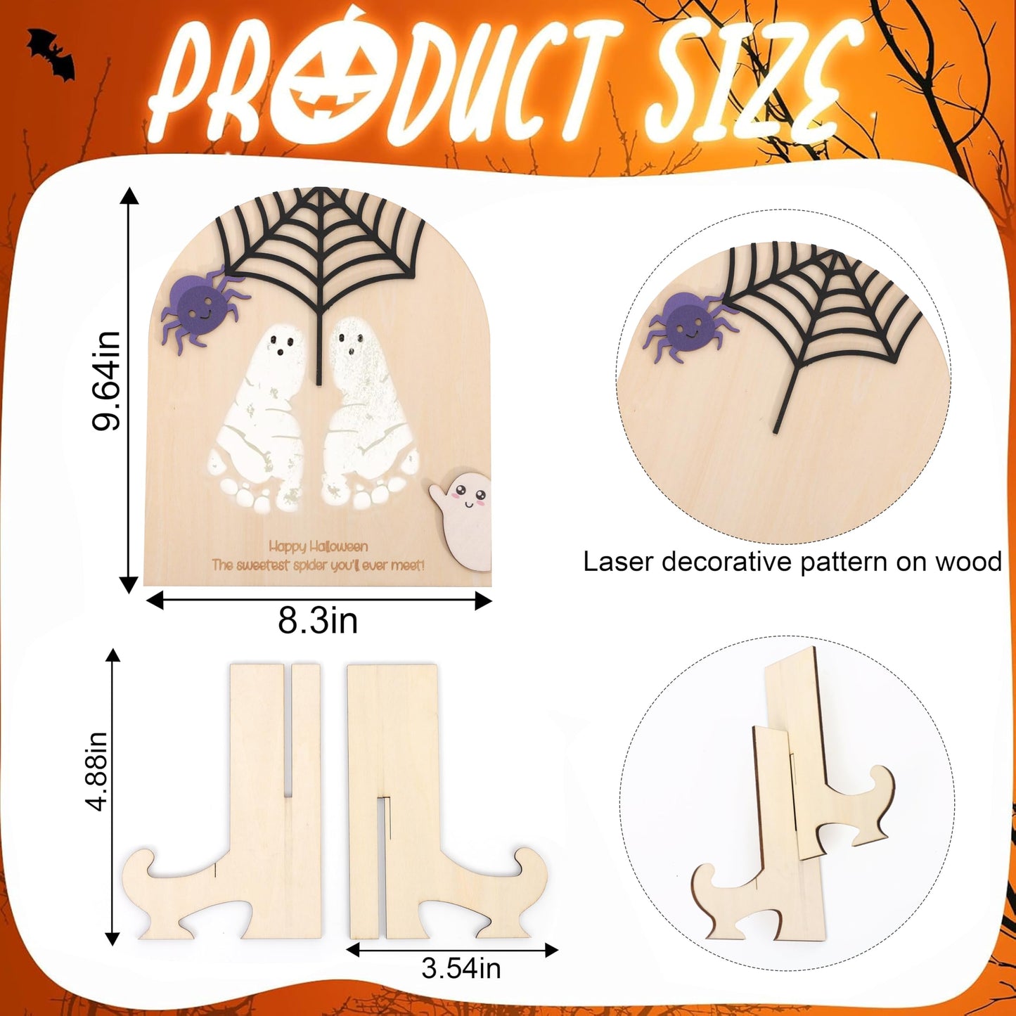 Spider Web Handprint Sign Board - Happy Halloween Party Souvenir,Spooky Little Spider Craft Display,Halloween Handprint Art Wood Board,Spooky Cobweb Party Centerpieces Photo Props
