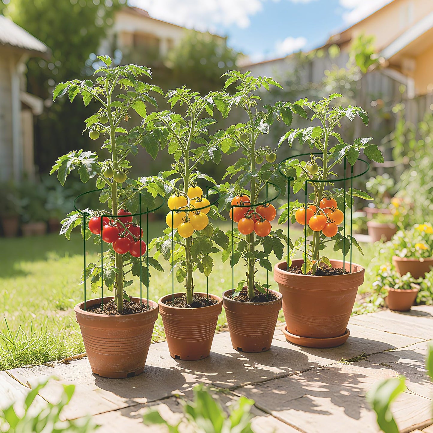 Detachable Plant Support Stakes 6 Pack, Half Round Garden Stake, Plant Stakes Cage Metal Ring Border for Indoor & Outdoor Plants, Peony, Tomato, Hydrangea(10" W x 16"-31" H)