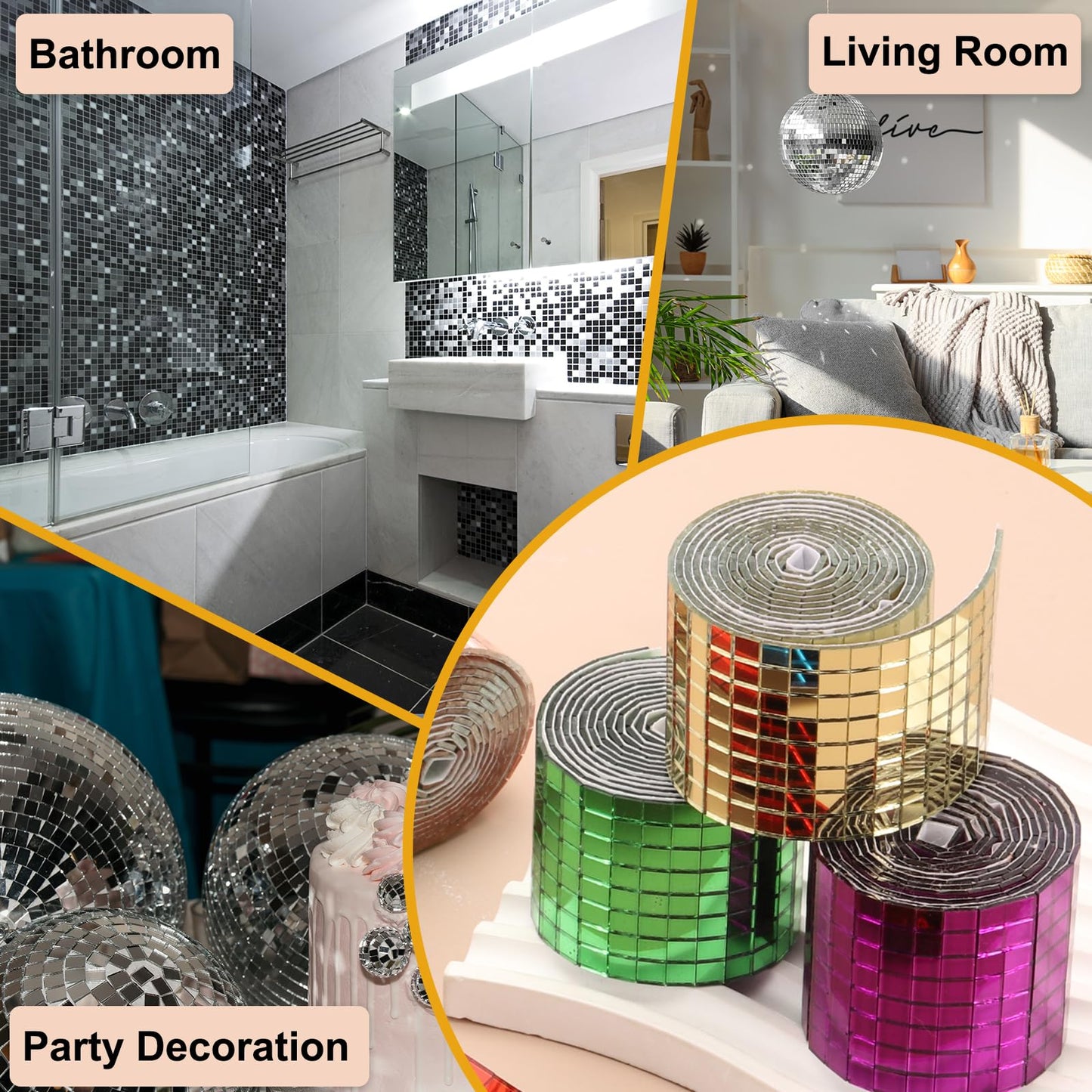 PATIKIL 5x5mm Self Adhesive Mirrors Mosaic Tiles, 3840 Pcs Square Mini Glass Mosaic Disco Tile Sticker for DIY Craft Disco Ball Party Decoration, Gold Tone