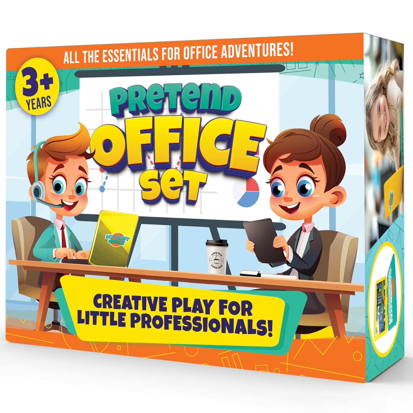 BLOONSY Pretend Play Home Office Set for Kids Ages 3-5-7 | Features Toy Laptop Computer, LCD Writing Tablet, Pop Fidget Calculator, Cell Phone, Headset & Toddlers Beverage Cup