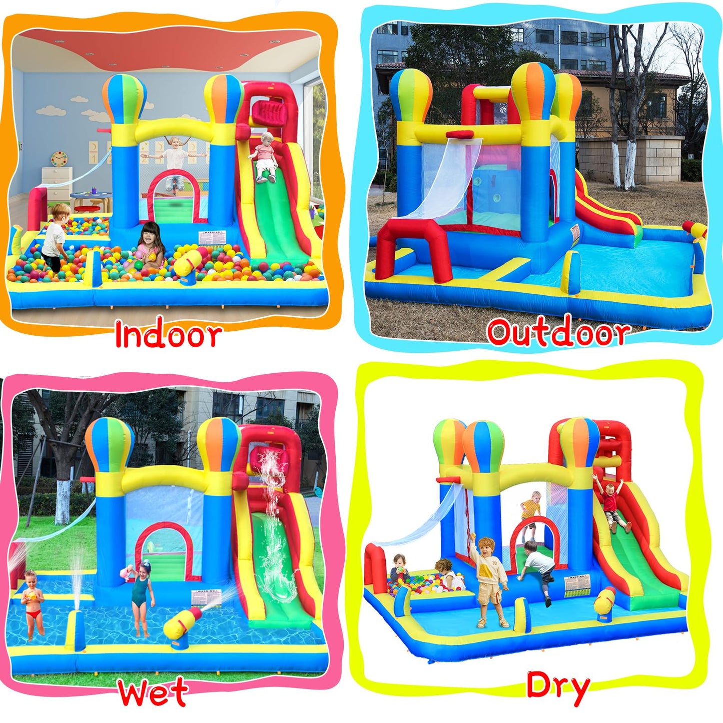 Baralir Inflatable Bounce House with Water Slide – Backyard Inflatable Water Park with 4 Sprinklers, 2 Splash Pools, Fits 5 Kids, Perfect for Summer Fun & Cooling Down