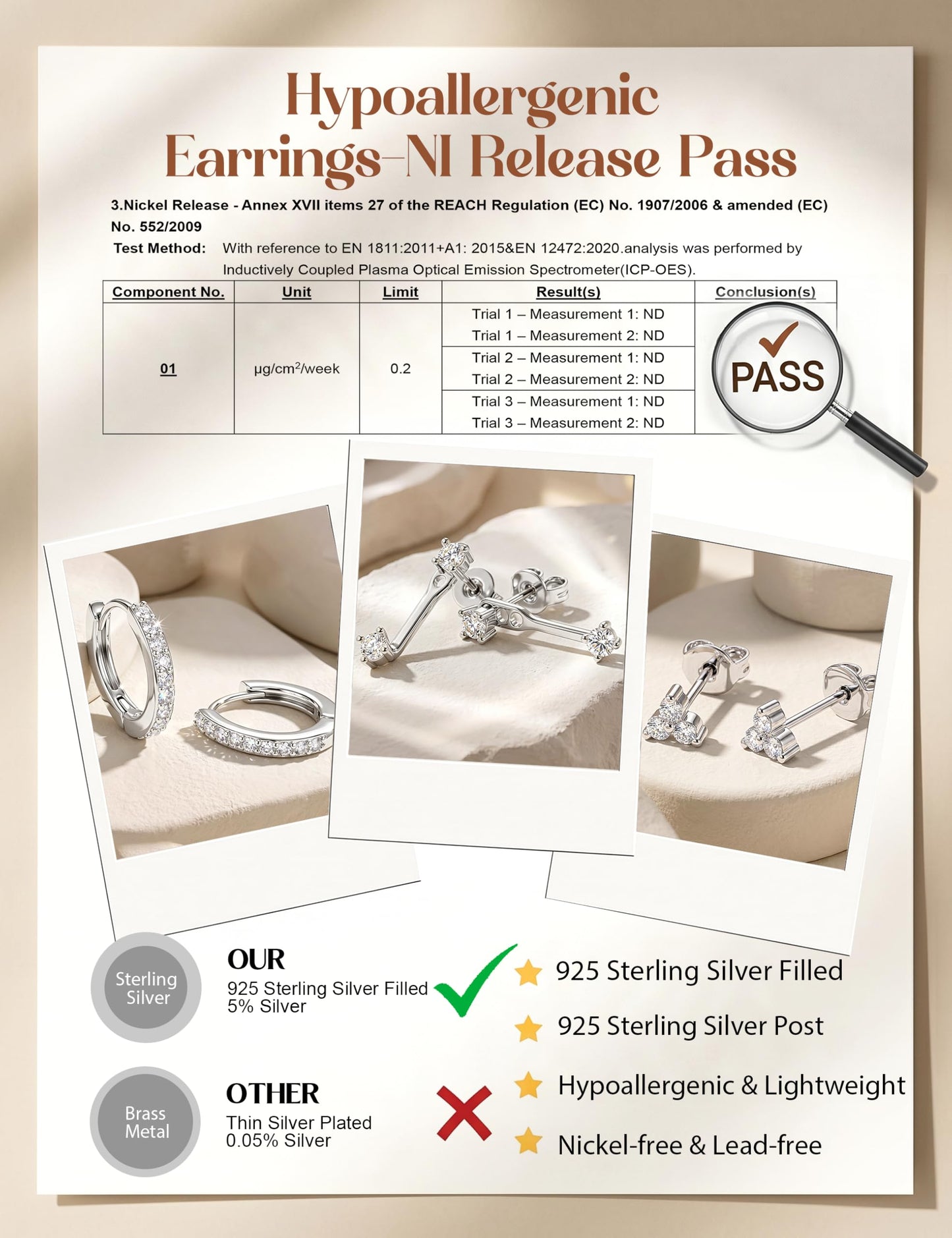 MILACOLATO 3 Pairs 925 Sterling Silver Earrings Set for Women Dainty Sterling Silver Filled Stud Huggie Small Hoop Earrings Stacks for Sensitive Ears Hypoallergenic Earring Sets for Multiple Piercing WG 3CZ