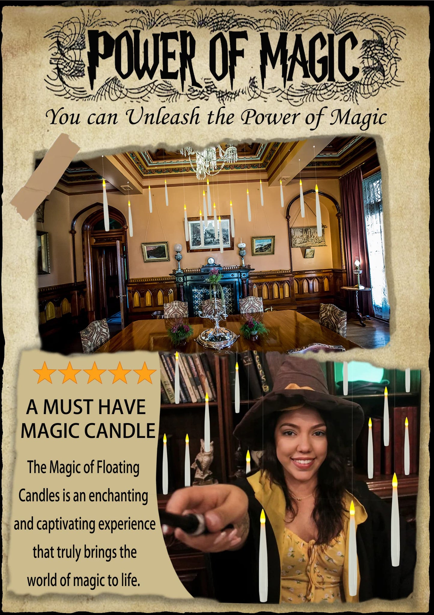 Floating Candles, 20PCs Floating Candle with Wand, Magic Hanging Candles Flickering Warm Light Flameless Floating LED Candle, Battery Operated Taper Candle Set for Birthday Theme Party, Gift for Kids