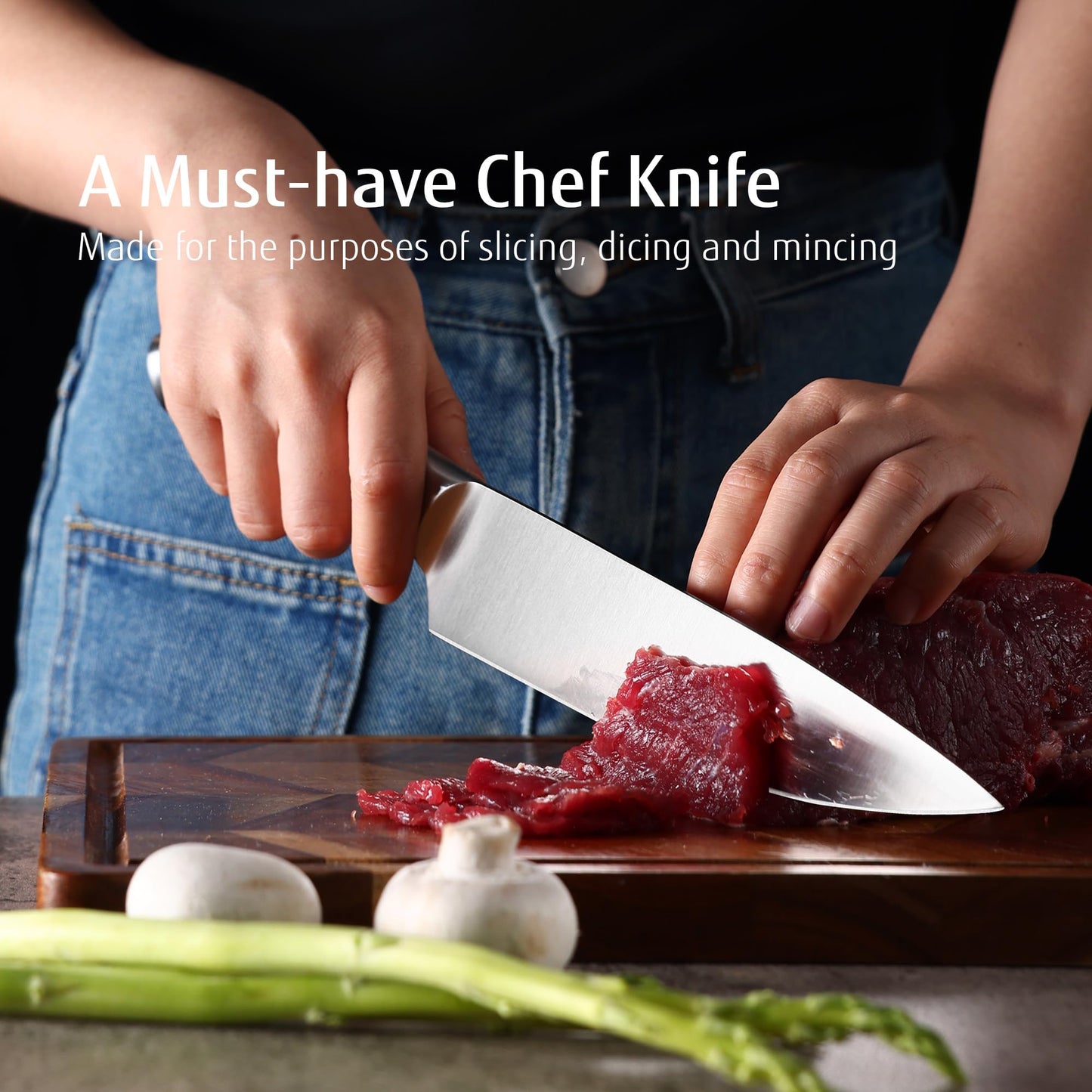 hecef Silver Kitchen knife set of 3, Satin Finish Blade with Hollow Handle, includes 8" Chef, 5" Utility and 3.5" paring knife