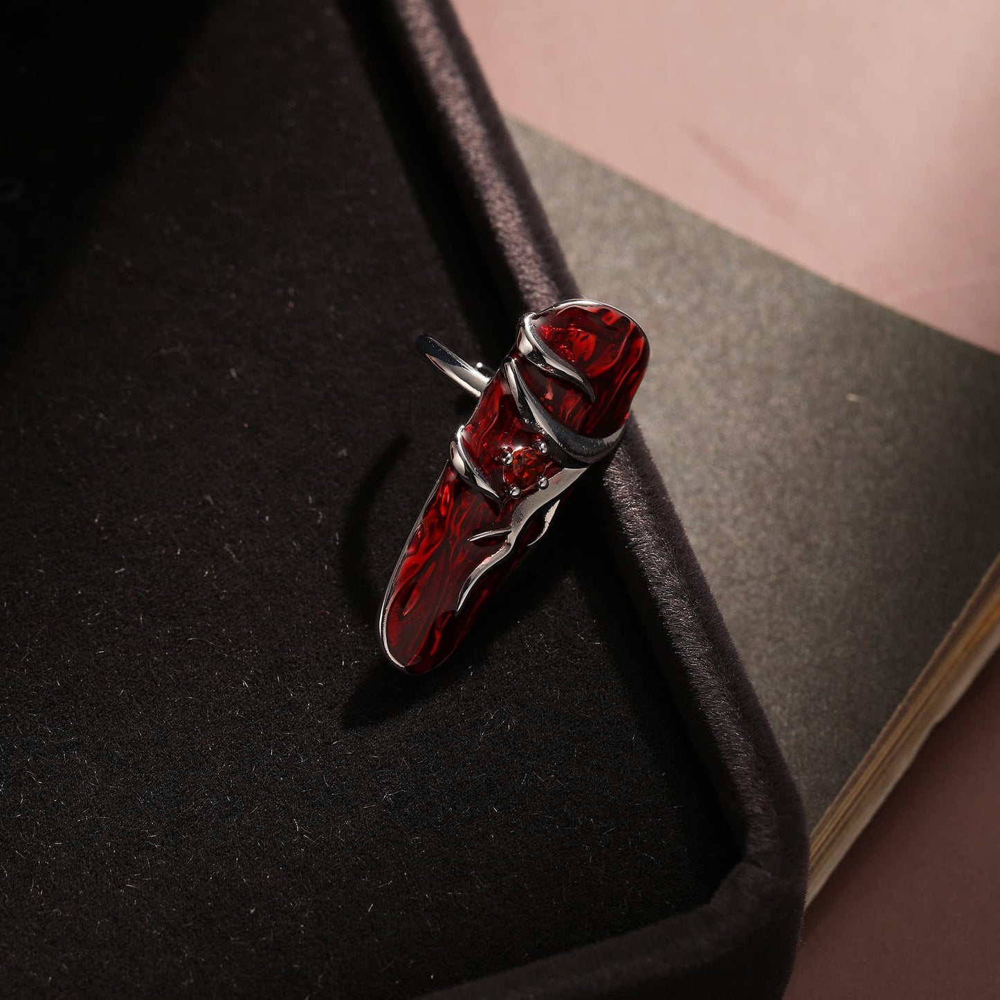 Yumikoo Red Finger Nail Rings Gothic Opening Adjustable Steel Rings for Women