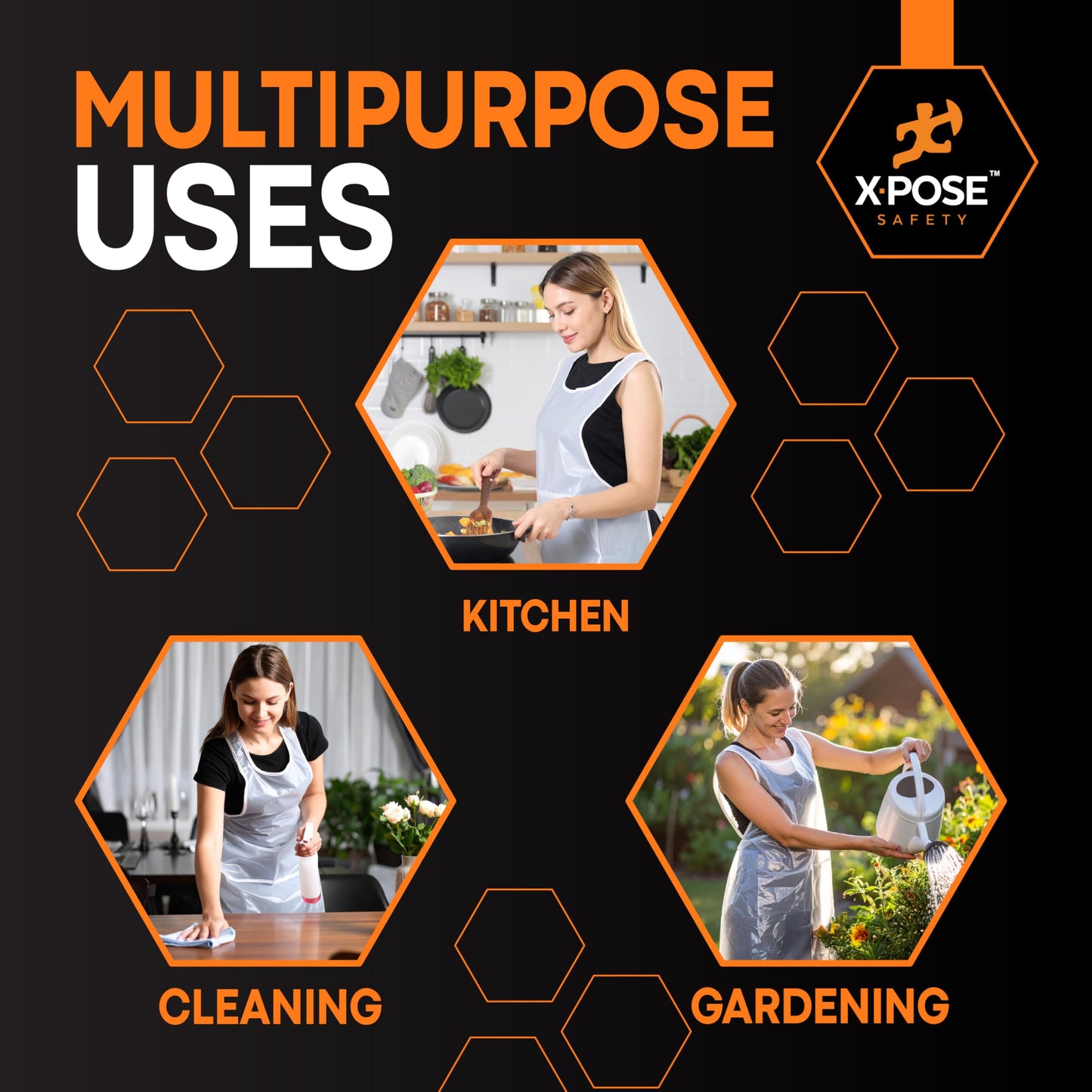 Xpose Safety 100 Pack White Plastic Disposable Bulk Aprons, Individually Wrapped Waterproof Polyethylene Aprons for Cooking, Food Prep & Cleaning, 1 Mil Durable Plastic, 24" x 48"