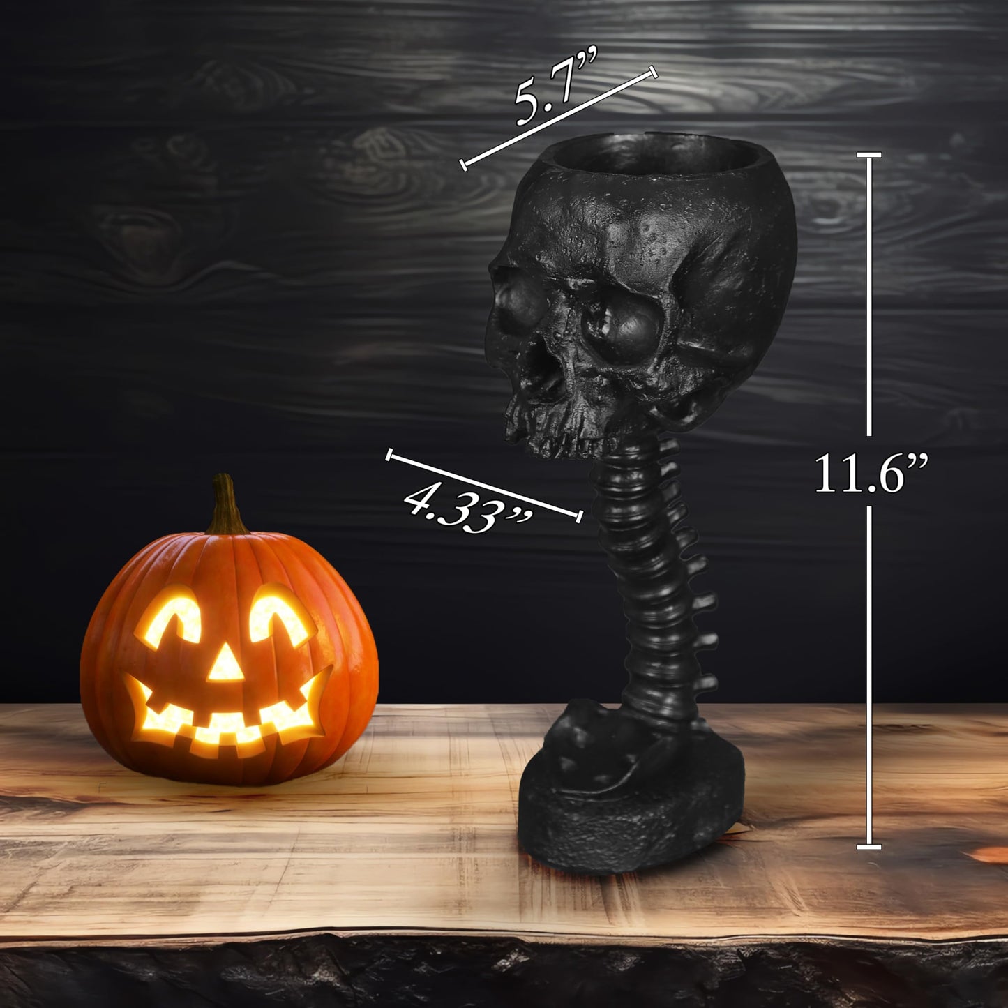 Skull Planter Spine Gothic Vase - Black Skull Candy Bowl, Horror 11.6" Halloween Flower Vase Goth Decor, Spooky Home Decor Skeleton Planter Pot, Candle Holder, Spooky Gifts For Women, Men, Girlfriend.