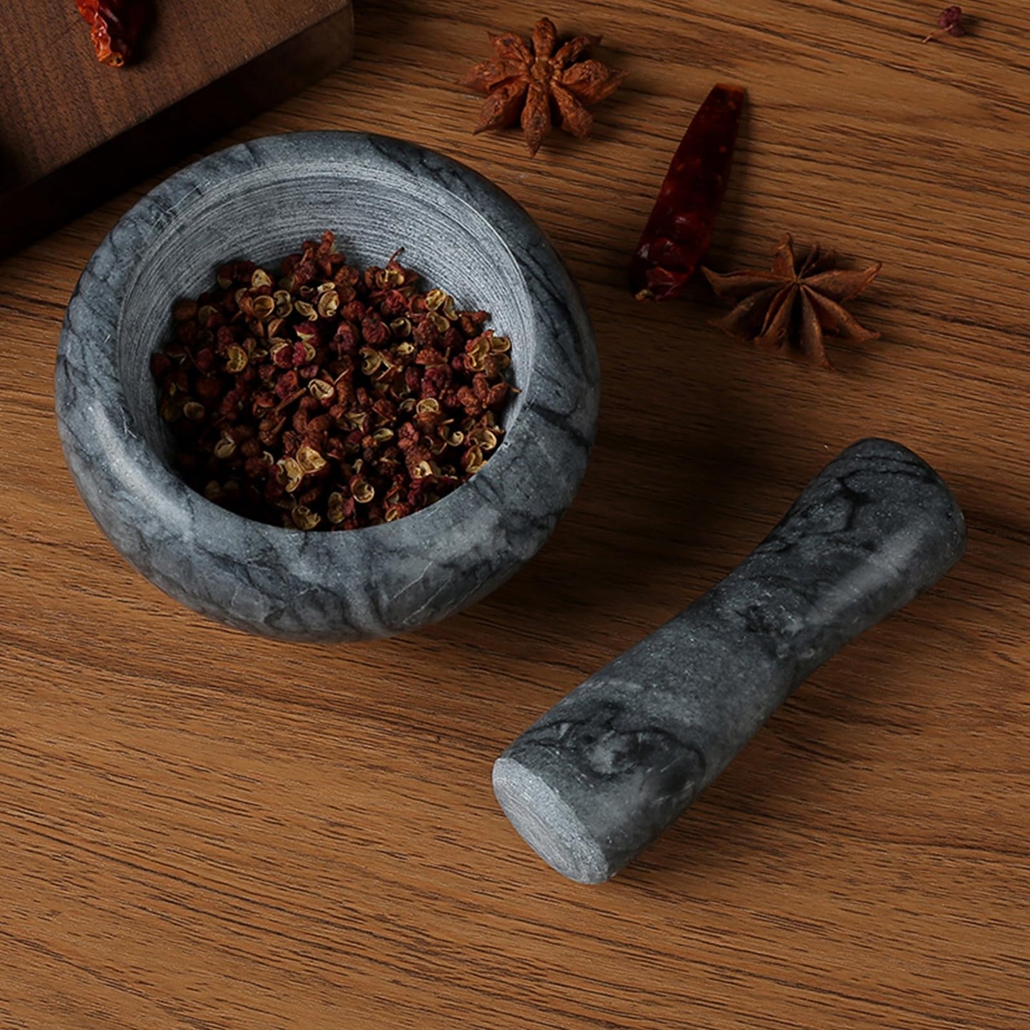 Marble Mortar and Pestle Set for Grinding Pills Spices Nuts Herbs Guacamole Stone Grinder Bowl Graceful Kitchen Tool and Exquisite Cute Ornament (Black)