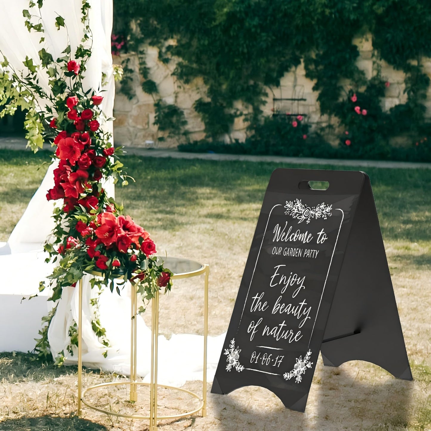 A-Frame Chalkboard Sign Large 15" x 30" Sandwich Chalkboard Double Sided Sidewalk Signs Outdoor Foldable Blackboard Menu Display for Weddings, Restaurant, Business