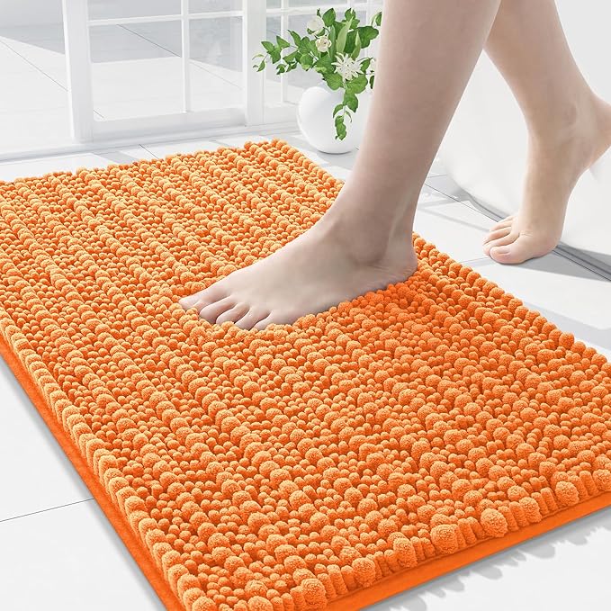 Arotive Luxury Chenille Bathroom Rug Mat, Extra Soft Thick Absorbent Shaggy Bath Rugs, Non-Slip Machine Wash Dry, Plush Bath Mats for Bathroom, Shower and Tub, 34x21, Orange