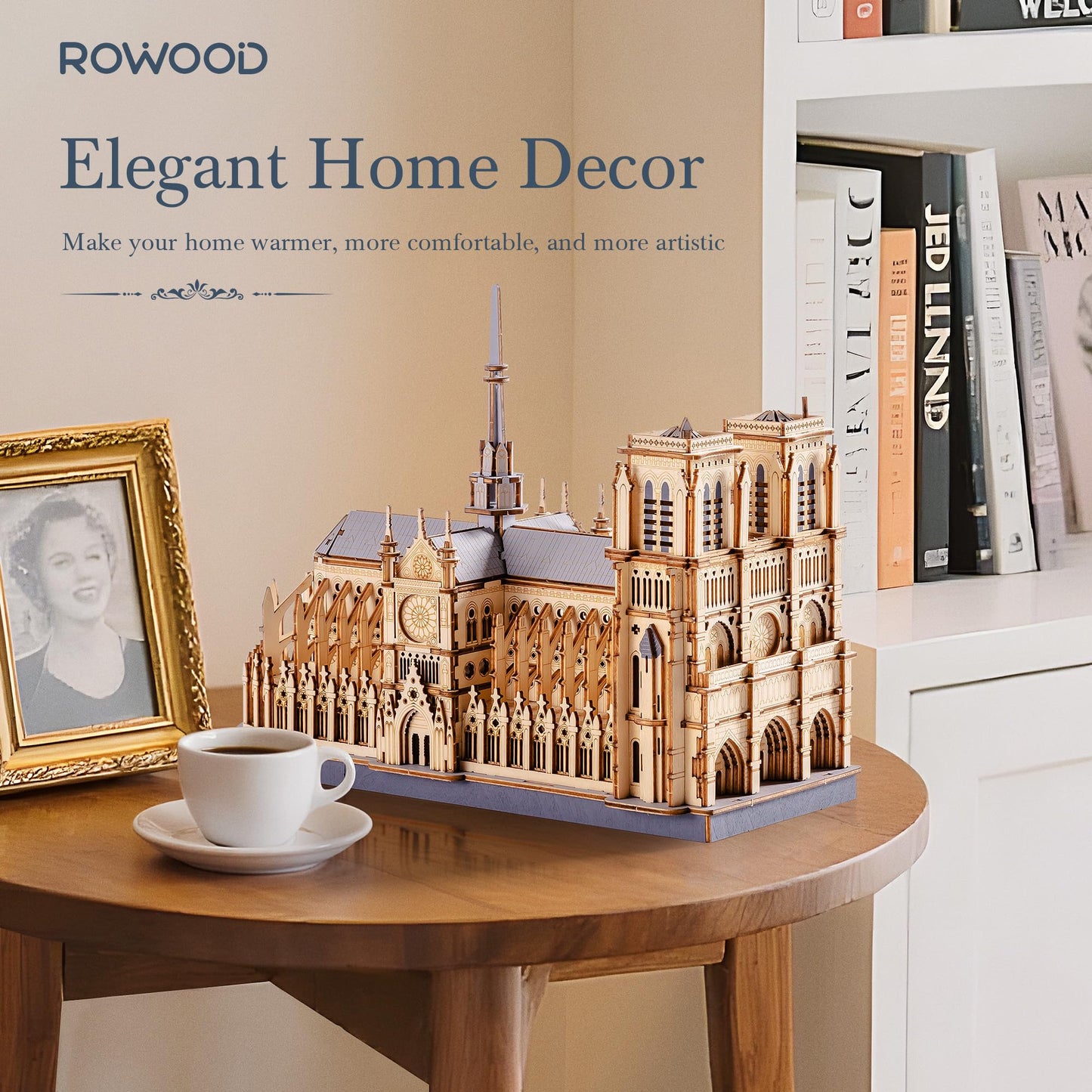 Rowood 3D Puzzles for Adults,Wooden Architecture DIY Model Kit Building Set for Adults, Notre-Dame de Paris Cathedral and Castle Collection,Birthday for Women Friends
