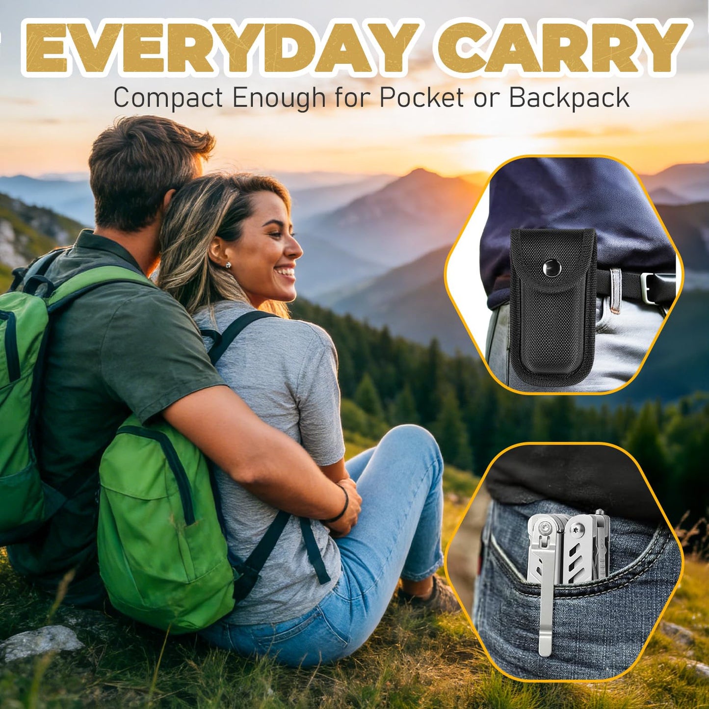 Elvesoar 21-in-1 Stainless Steel Multitool, Self-Locking EDC Multi Tool with Needle Nose Pliers, Pocket Knife, 2 Screwdriver Bits, Saw, Sheath & Fire Starter - 10.3oz, Camping Gifts for Men