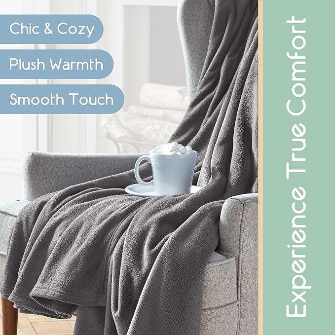 Soft Microfleece Blanket | Queen Size | All-Season Comfort | Super Soft Lightweight Throw | Plush for Bed, Couch, or Travel | Pet-Friendly | Gray