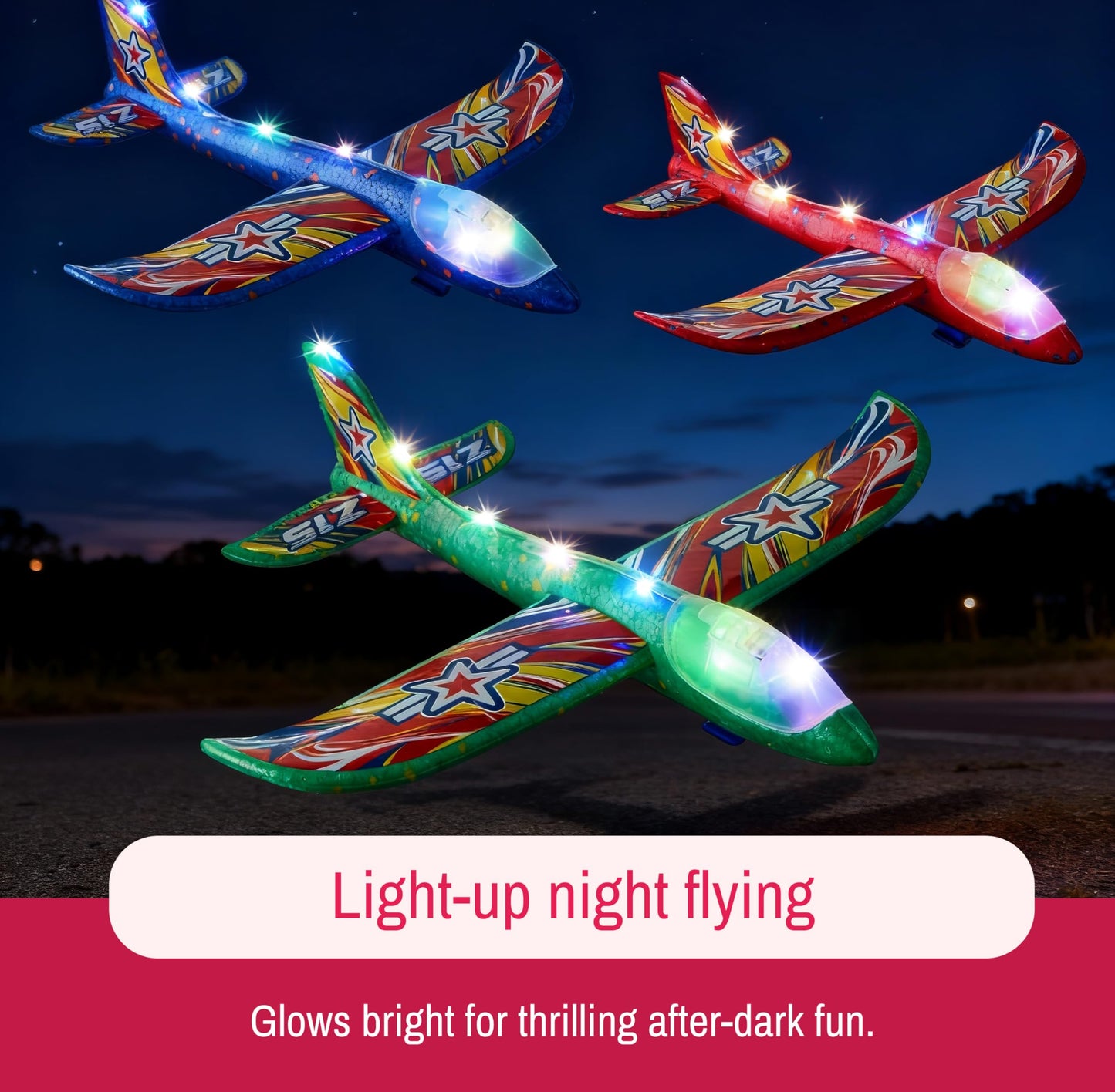 JOYIN LED Foam Glider Airplane Launcher Set, 3 Light-Up Flying Planes with 1 Handheld Launcher, Long Distance Outdoor Flying Game for Teens & Adults (14+)