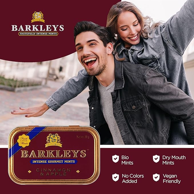 Barkleys Gourmet Cinnamon & Apple Breath Mints - For Party, After Dinner, Wedding, Every Day Use-Vegan Cinnamon Mints In Reusable Travel Tins, 6 Pack - 50 Count Each