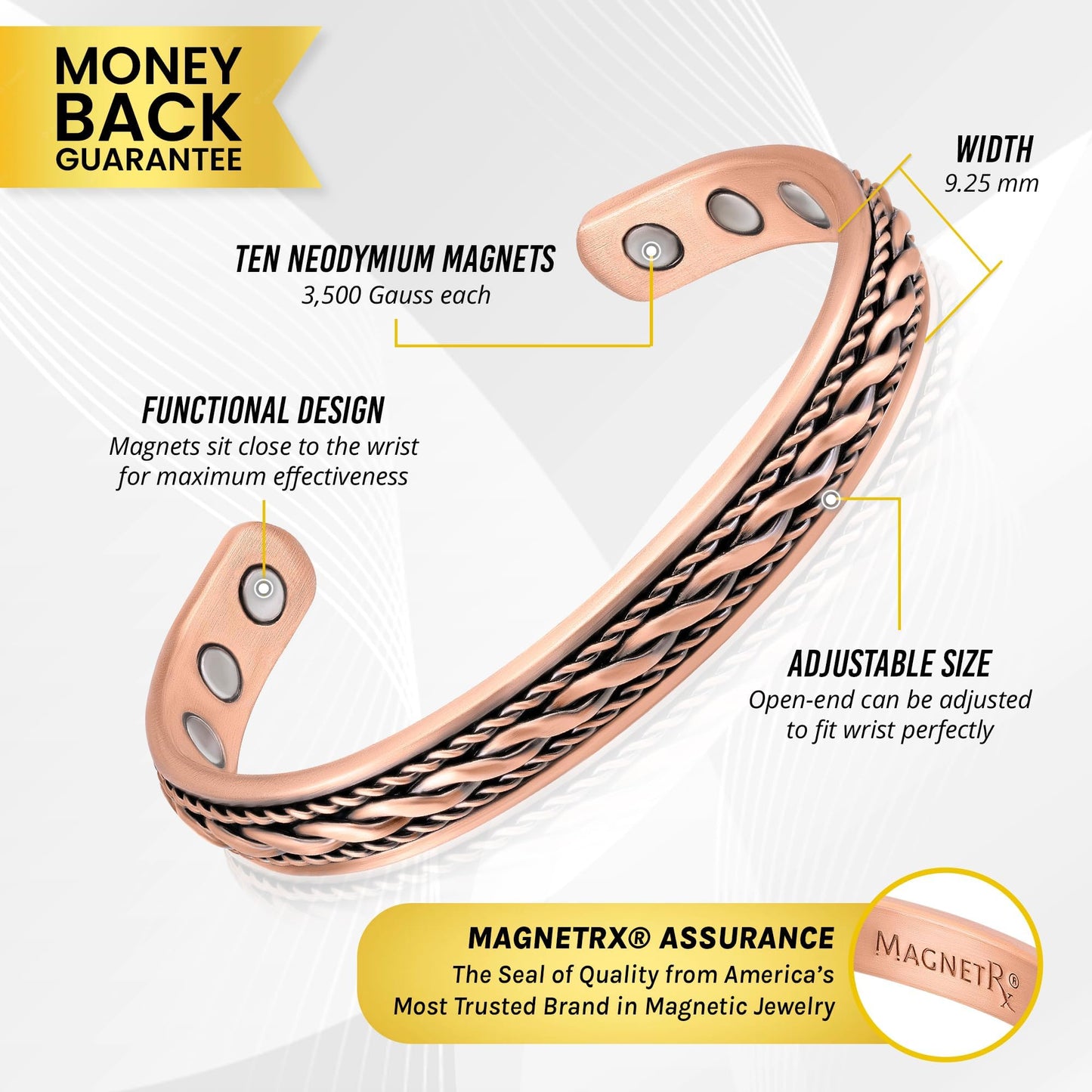 MagnetRX® Women's Copper Bracelet – Effective 99.9% Pure Copper Magnetic Bracelets for Women – Adjustable Womens Copper Cuff Bracelet Bangle (Inlay Wire)