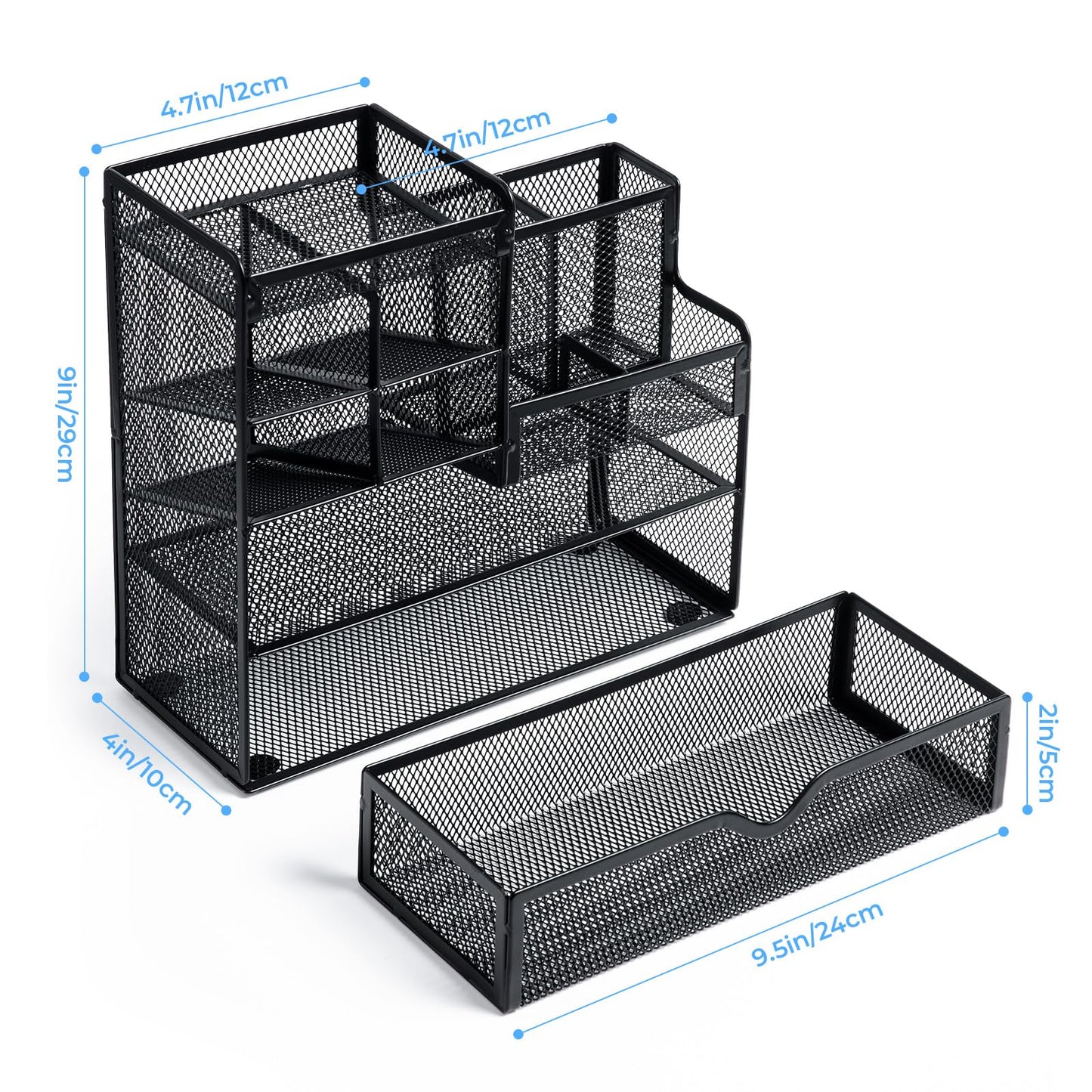 M&G Mesh Pen Holder for Desk, Multi-Functional Pencil Holder with Drawer Desk Organizer, Large Capacity Office Desk organizers and Accessories (Black)