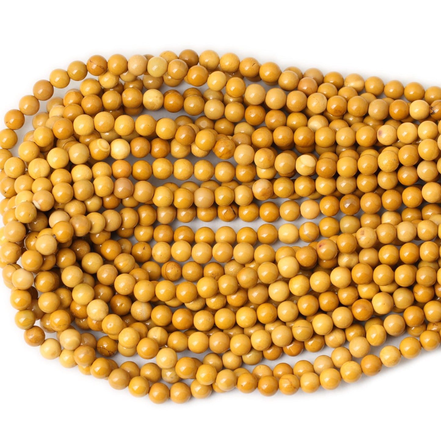 CHEAVIAN 60PCS 6mm Natural Yellow Moonkaite Jasper Gemstone Smooth Surface Round Loose Beads for Jewelry Making 1 String 15 Inches