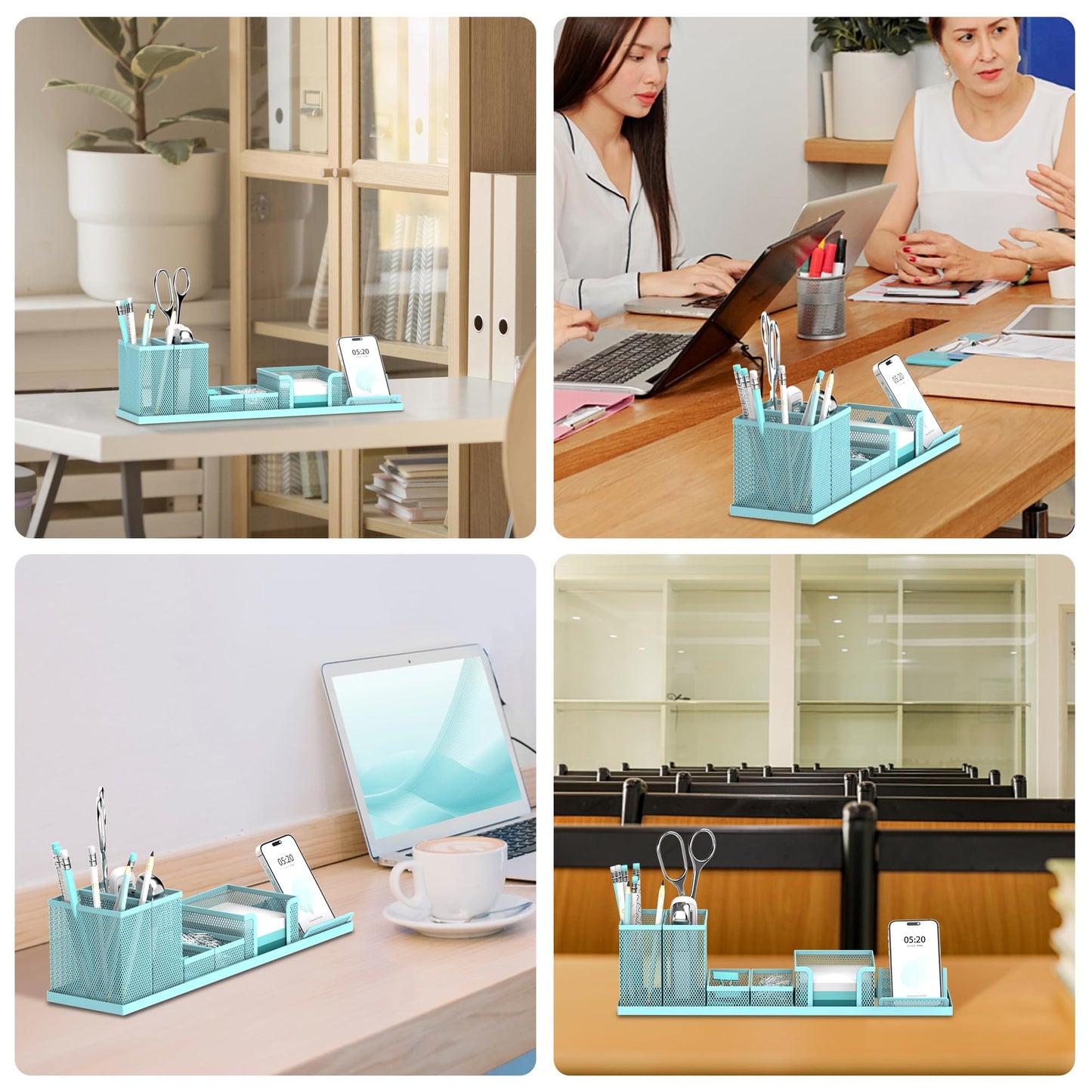 SUPEASY Pen Holder for Desk, 6 Piece Mesh Desk Organizer set for Office Organization with Mail Organizer, Letter Phone Holder, Sticky Notes Caddy Storage, Blue
