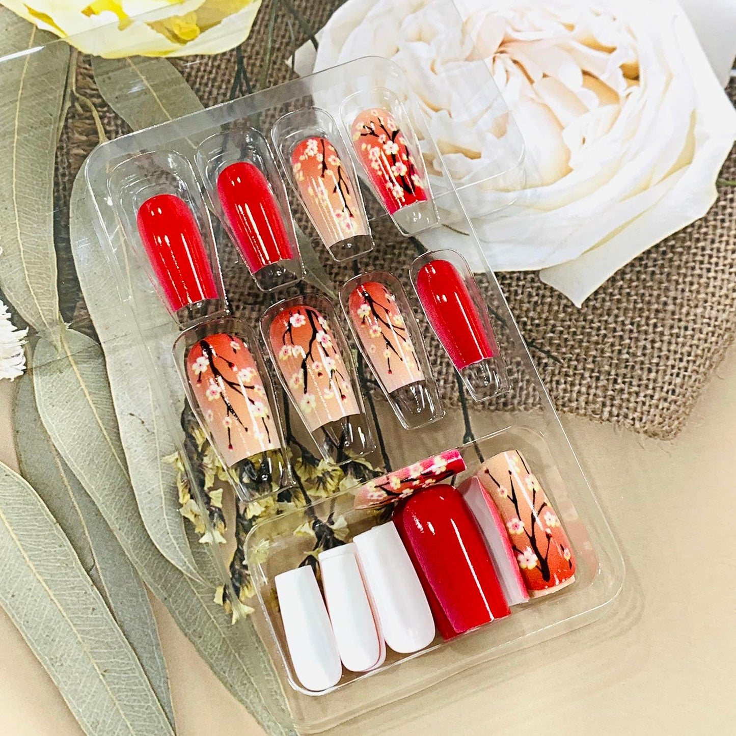 FIEONCIY Press on Nails Square Medium Length Glossy Full Cover Acrylic Square Shaped False Nails with Designs Artificial Short Coffin Fake Nails with Charms Glue ons Fingernails for Women(Y518)