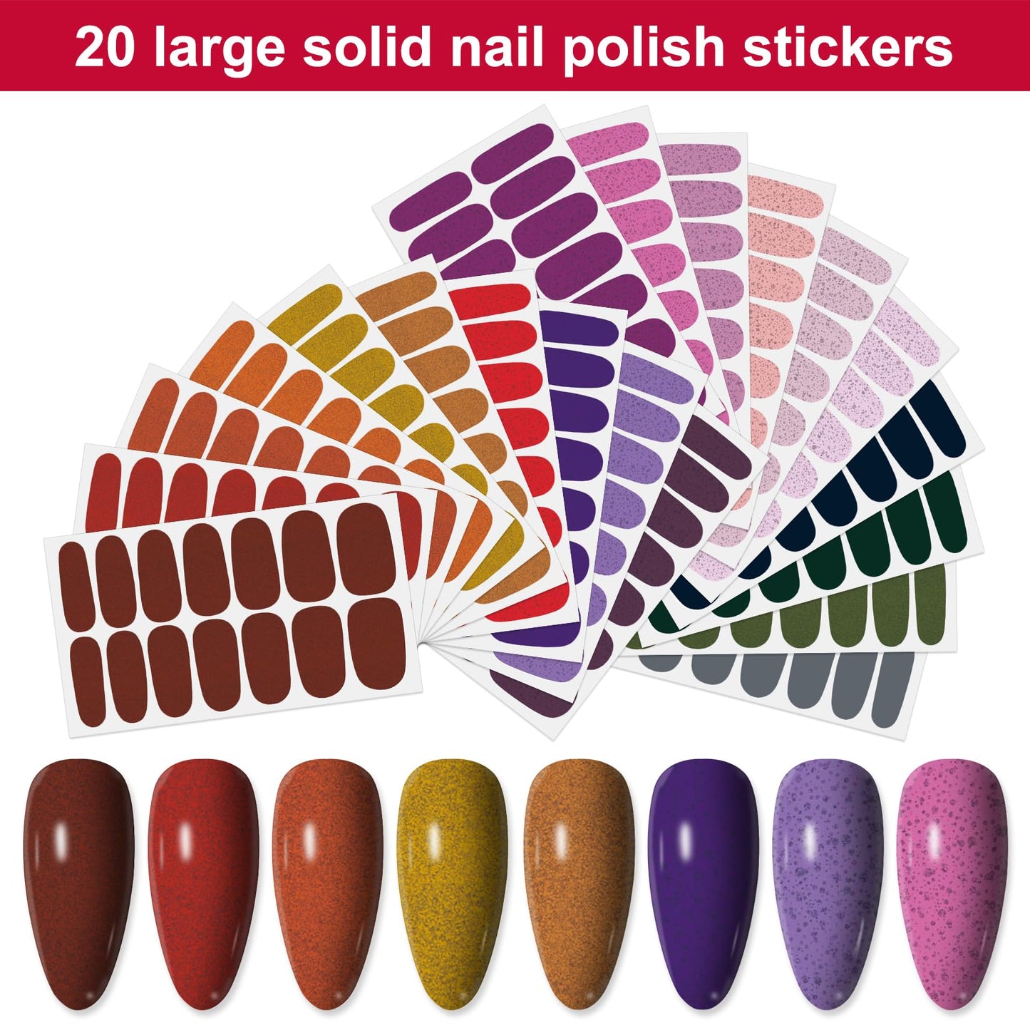 YECIRALA 20 Sheets 280 Pieces Solid Pink & Red Nail Wraps for Women & Girls - Self Adhesive Nail Art Stickers & Decals - DIY Nail Polish Strips Set with Nail File