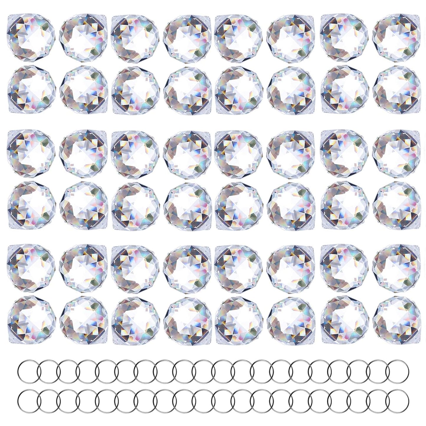 HDCRYSTALGIFTS 48pcs Clear Crystal Ball Prism 20mm Chandeliers Prism Sun Shine Catcher Rainbow Pendants Maker, Hanging Crystals Prisms for Windows Glass Ball Ornaments for Christmas Tree