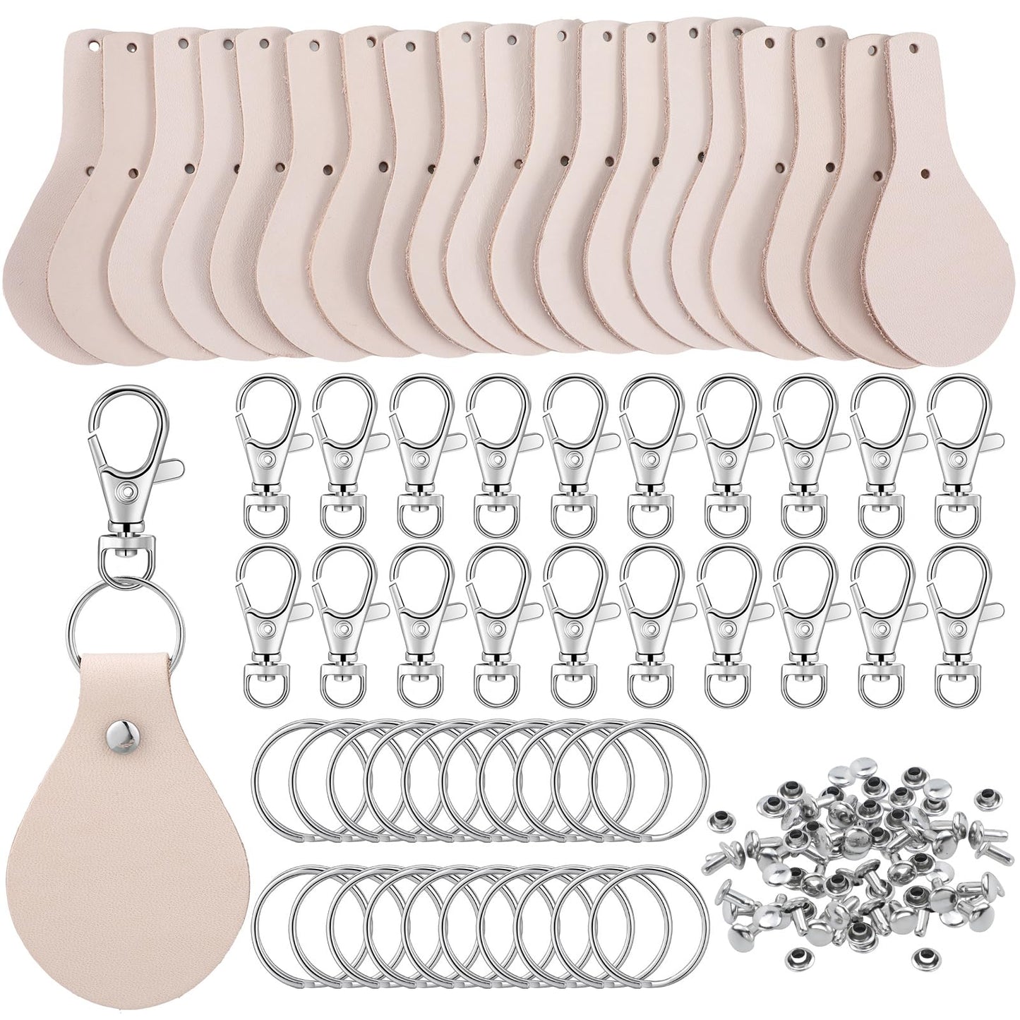 Landical 20 Pcs Leather Keychain Blank Craft Kit PU Leather Key Swivel Hook Keyring for DIY Stamping Laser Engraving(Round)