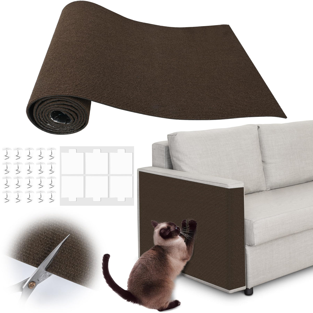 Cat Scratch Furniture Protector - 158" x 15.8" Trimmable Self-Adhesive Cats Claws Scratch Pads, DIY Cat Climbing Couch Protector for Scratch Post Cat Tree Replacement Indoor (Light Gray)