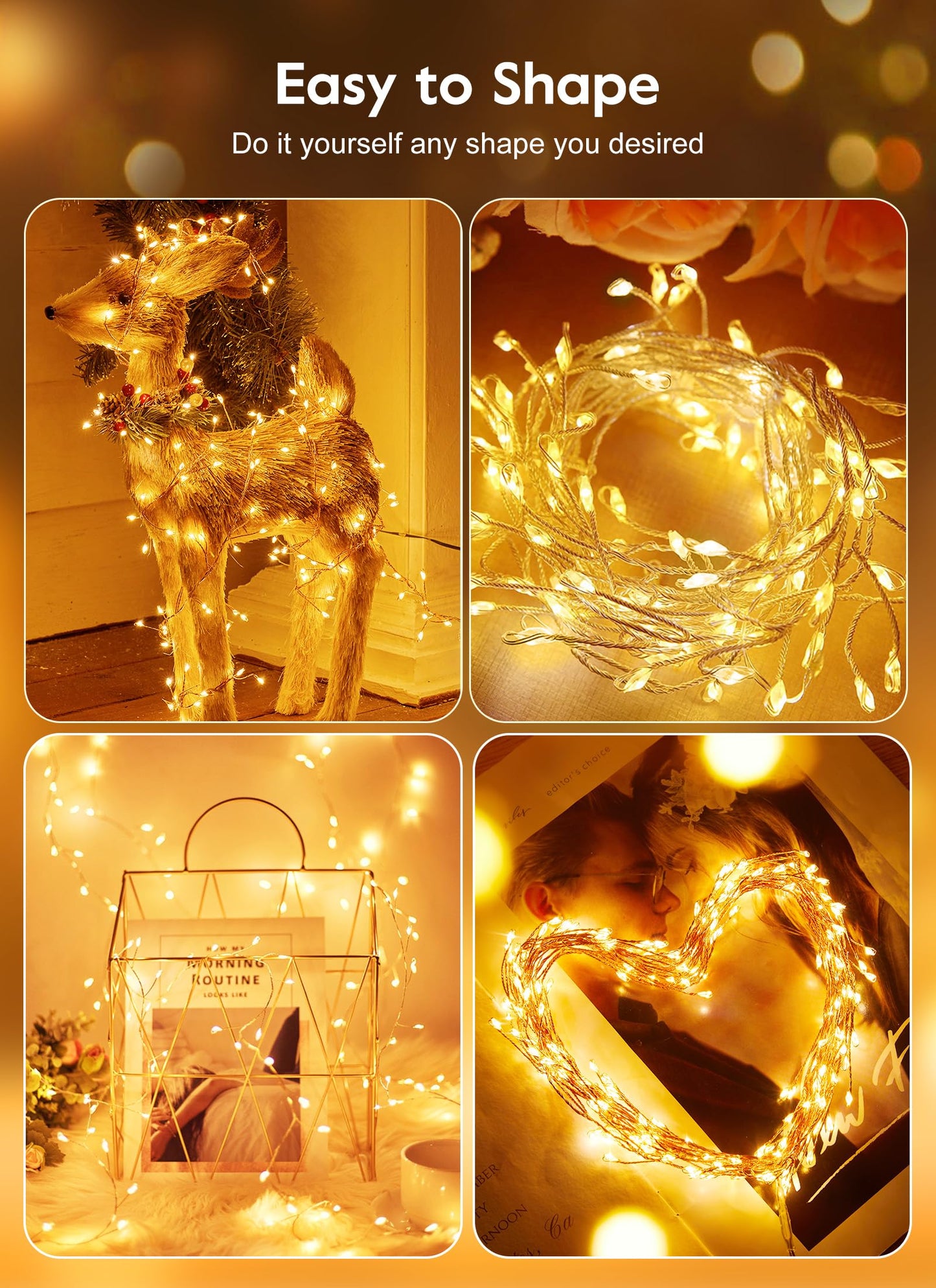 USB Operated Fairy Christmas Lights, 10FT 120LEDs Twinkle Cluster Light with 8 Modes & Remote, Silver Wire Firecracker String Lights for Garland, Room, Bedroom, DIY, Wedding Christmas Tree Decoration