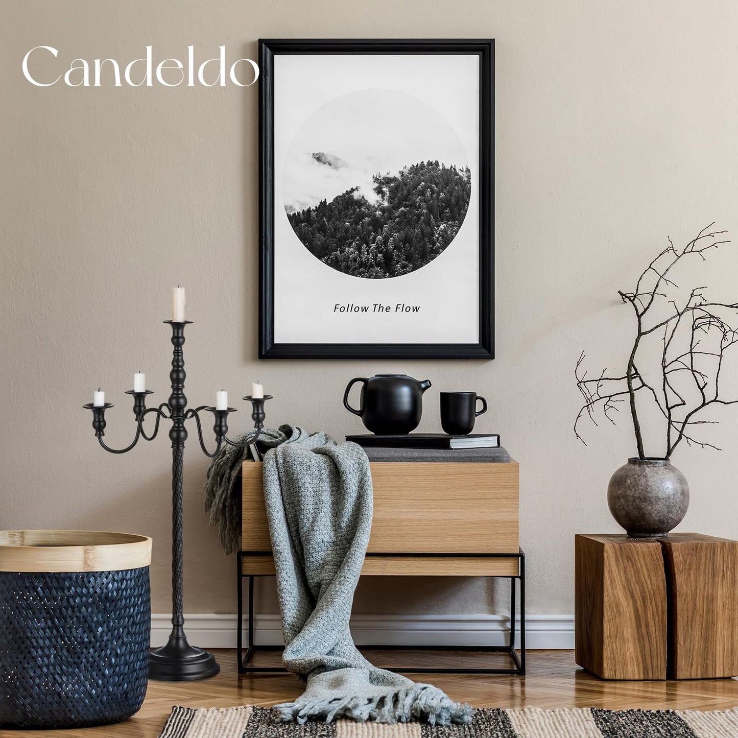 Candeldo Black Candelabra Halloween Decorations: 28 Inches Floor Gothic Candle Holder 5 Arm Metal Candlestick Stand for Table Fireplace Victorian Decor Set of 2