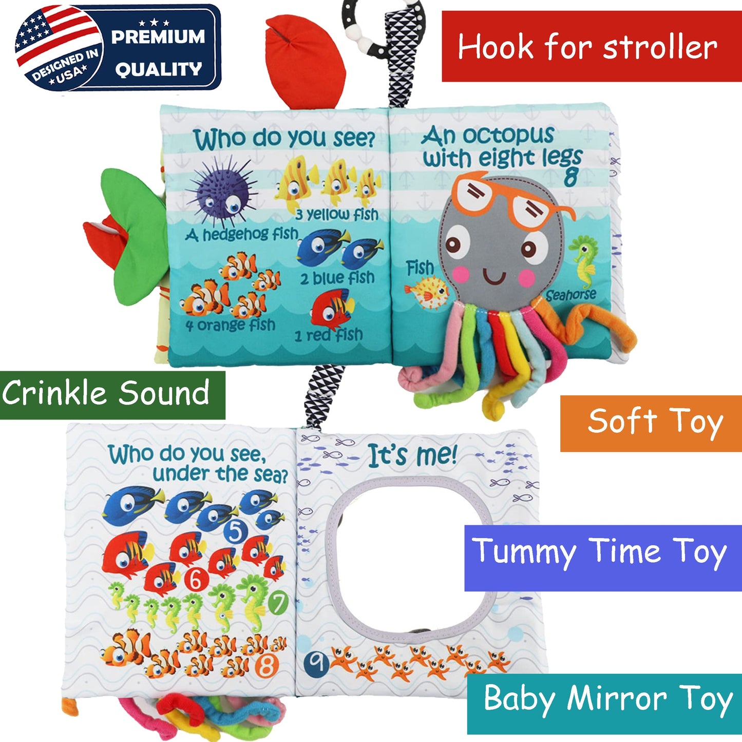 bebe mondo Fish Baby Crinkle Books with 6 PCs Educational Learning Toys for Newborn Babies Infants 0-6, 6-12 and 12-18 Months 1-2 Year Old