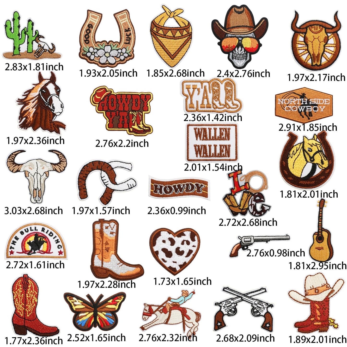 25Pcs Western Iron on Patches Cowboy Sew on Embroidered Applique Patches Western Cowboy Embroidery Repair Decoractive Patches DIY Crafts Sewing Patches Decorations for Clothes Jackets Jeans Backpacks