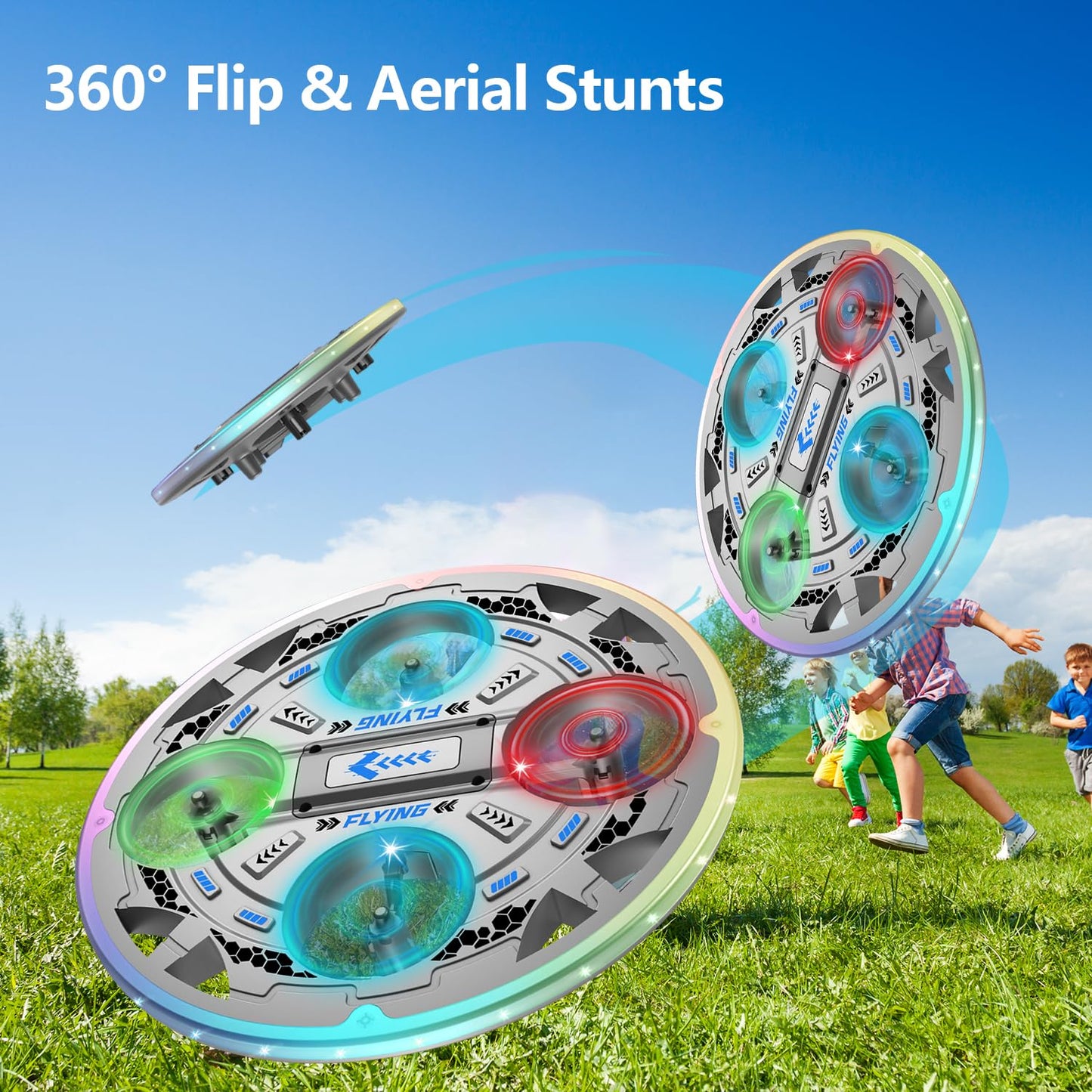 RC UFO Airplane for Kids and Beginners, 2.4GHz Drone Remote Control UFO Plane with 360° Flip, Auto Hovering and 2 Batteries (Blue)