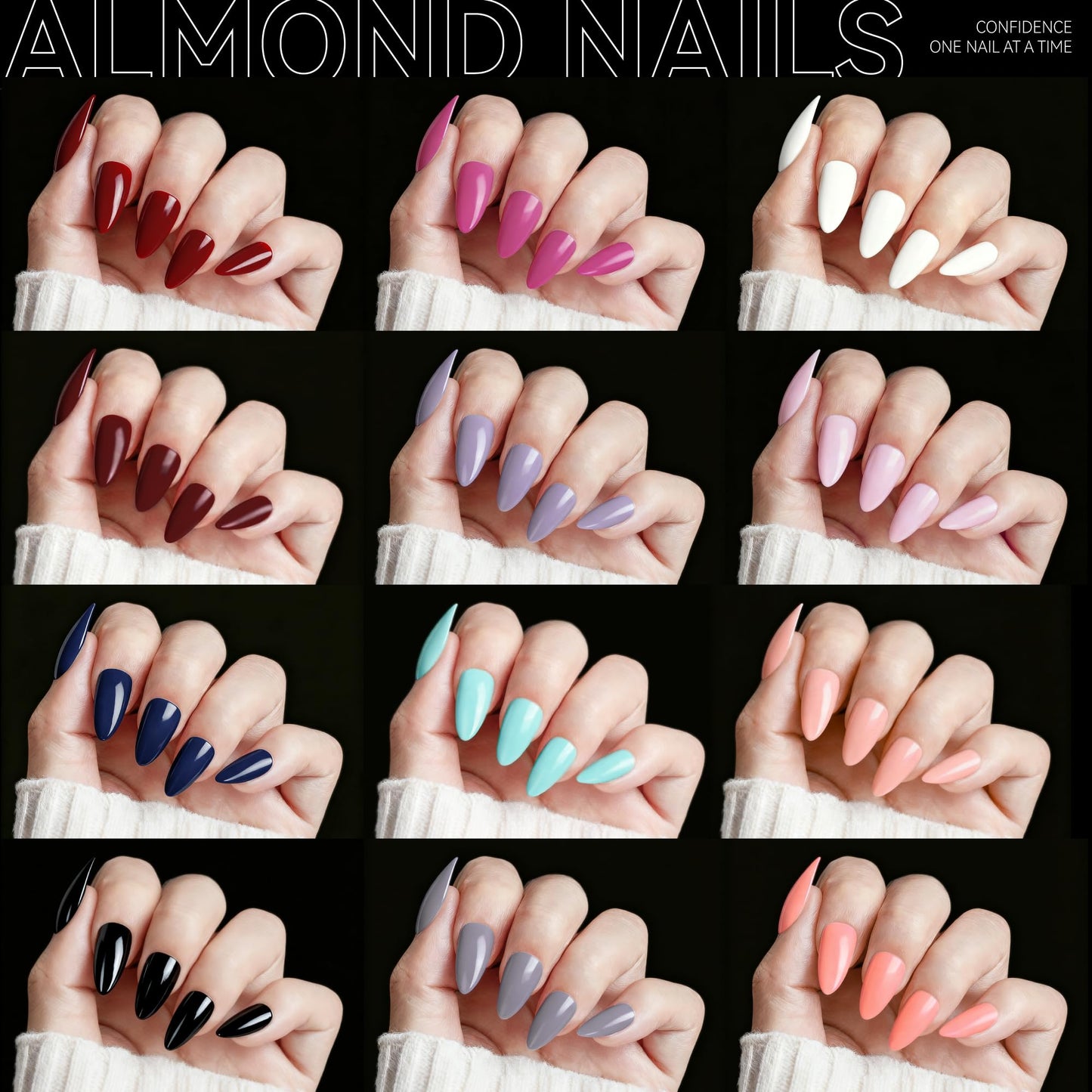 U-LIAN 576Pcs Press on Nails Kit, Short Almond & Coffin Shapes, 24 Pack Glossy Fake Nails, Full Cover Artificial Tips for Women, Easy Manicure at Home