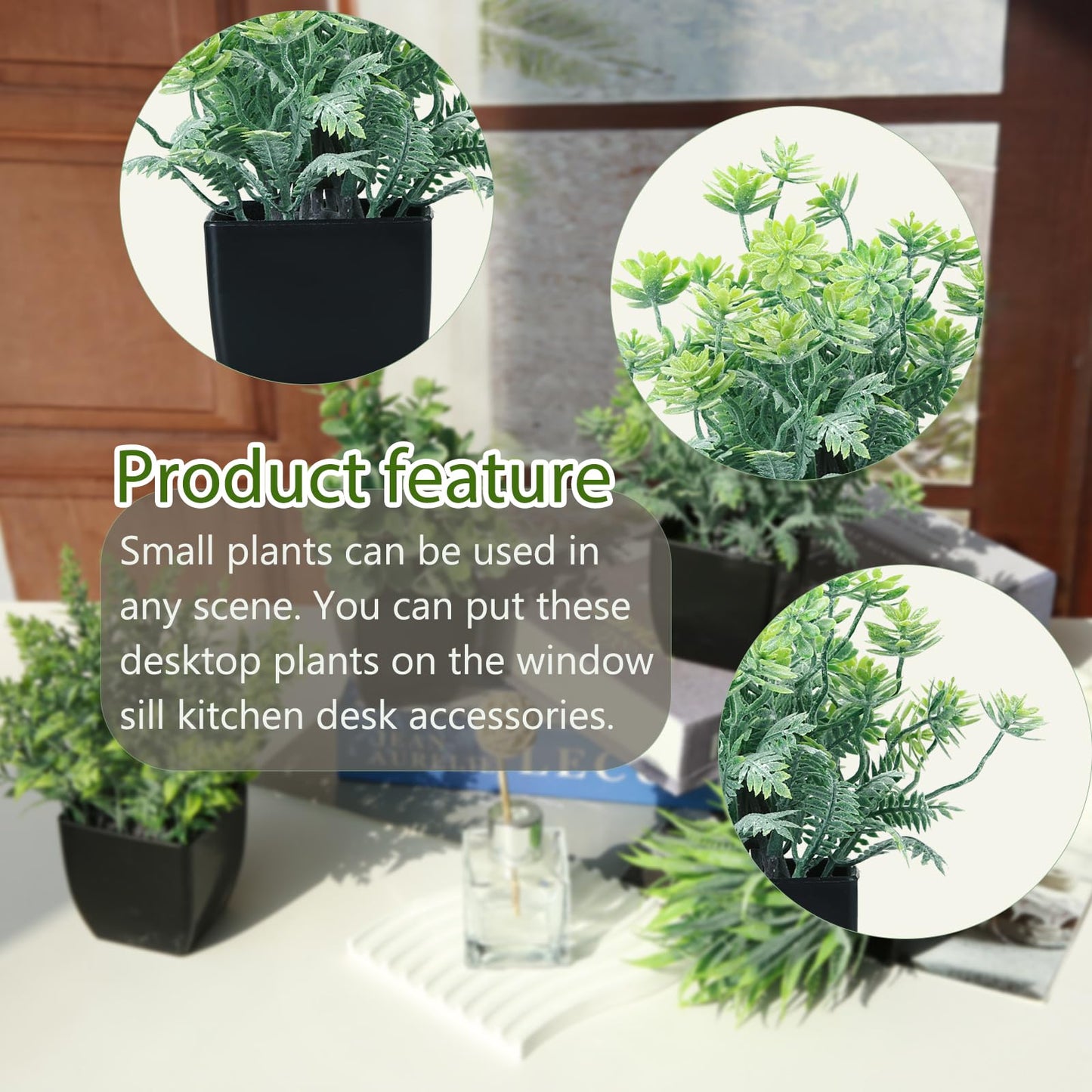 GREENTIME 4 Pack Fake Plants in Black Pot Small Artificial Eucalyptus Potted Plant Wheat Grass Mini Faux Greenery for Home Decor Indoor Office Table Room Farmhouse Bathroom Decorations