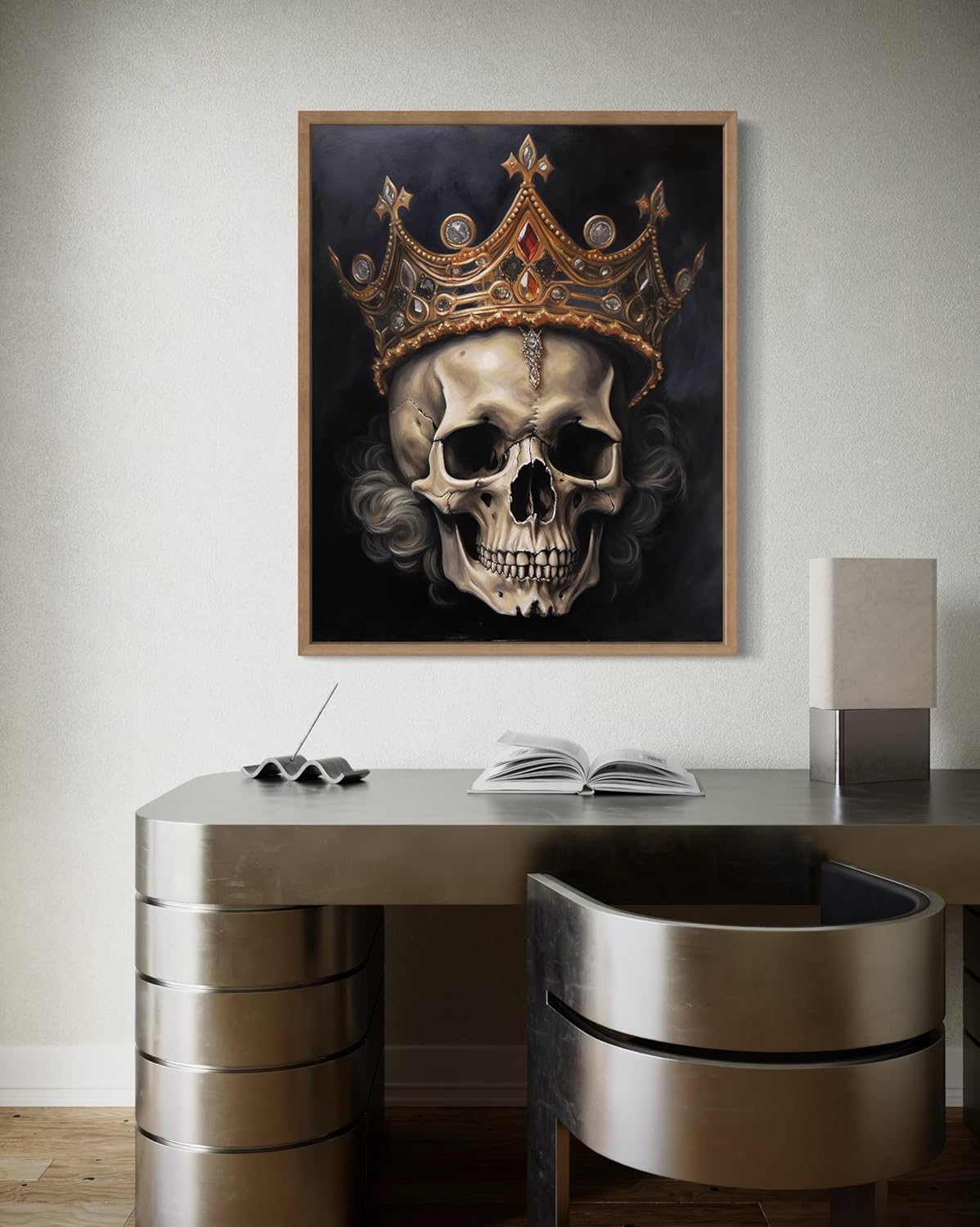 Skull Queen Poster Art Print, Halloween Scary Vintage Wall Art Academia Spooky Painting Decoration for Horror Prints, Gothic Posters Bedroom Decor 89 (Skull Queen, 16 x 20 inches, Wood Frame)