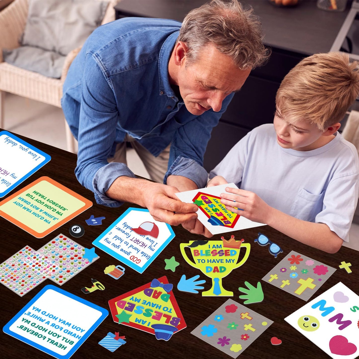 Qyeahkj 12 Sets Religious Fathers Day Craft Kit for Kids Father's Day DIY Sign Foam Banner Arts Crafts Decor Handmade Craft Gift Kit for Day Classroom Students Sunday School Project Activity