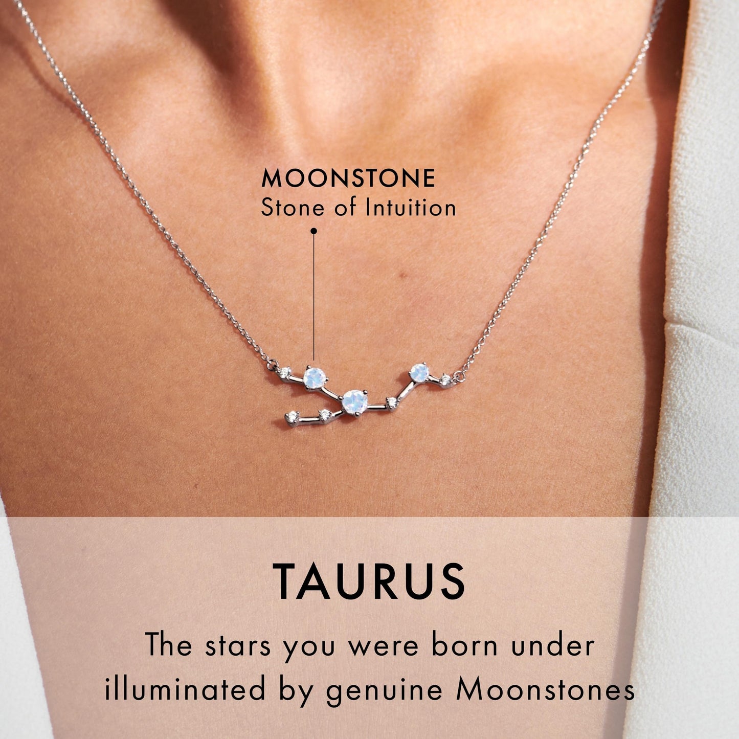 Moon Magic Moonstone Necklace - Taurus Zodiac Constellation / 925 Sterling Silver - 18k Rose Gold - Yellow Gold Rainbow Moonstone Necklaces for Women/Authentic Rainbow Crystal Jewelry