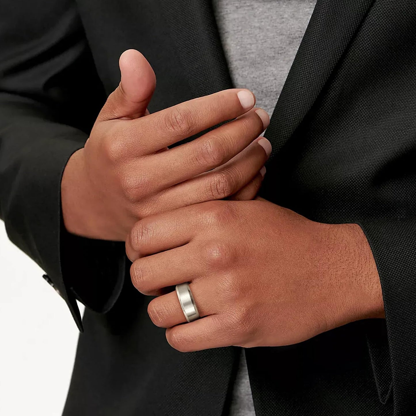 Jstyle Stainless Steel Rings for Men Women 8MM Wedding Band Rings Matte Surface - Beveled Polished Edge Mens Ring Size 6.5 Silver Plated Ring for Men